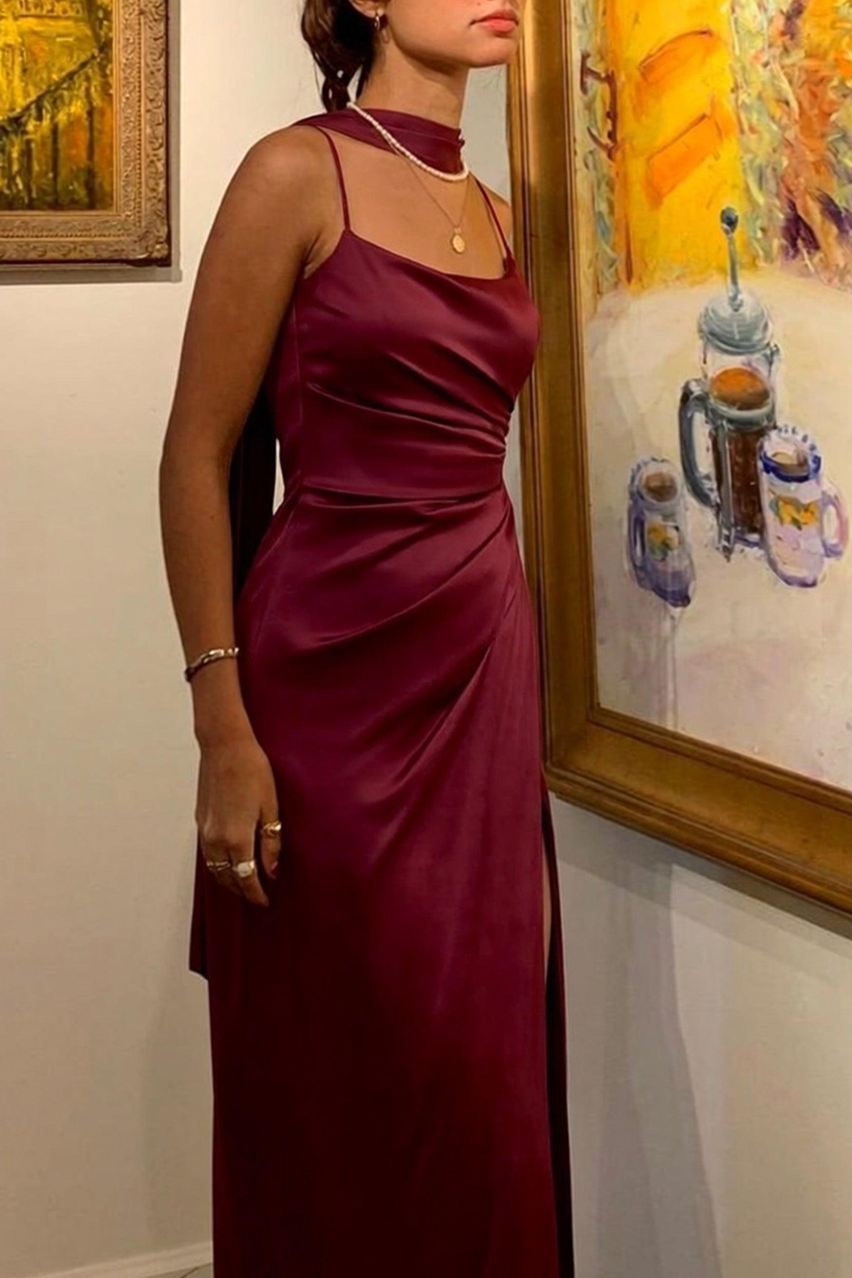 Sheath-Column Maxi Luxe Satin Bridesmaid Dress CS0599BM