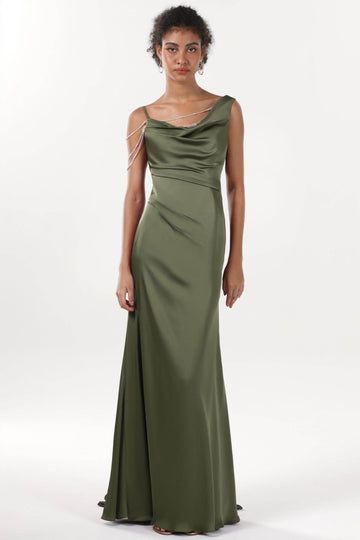 Sheath-Column Sweep-Brush Train Luxe Satin Bridesmaid Dress CS0600BM