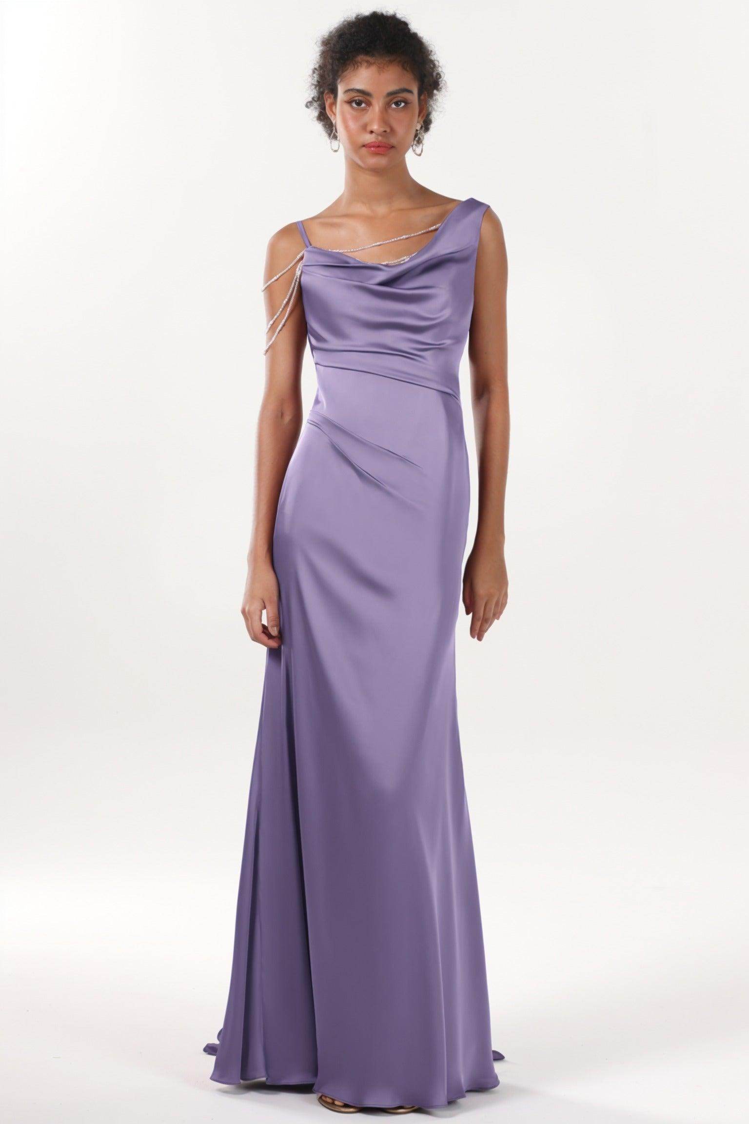 Sheath-Column Sweep-Brush Train Luxe Satin Bridesmaid Dress CS0600BM