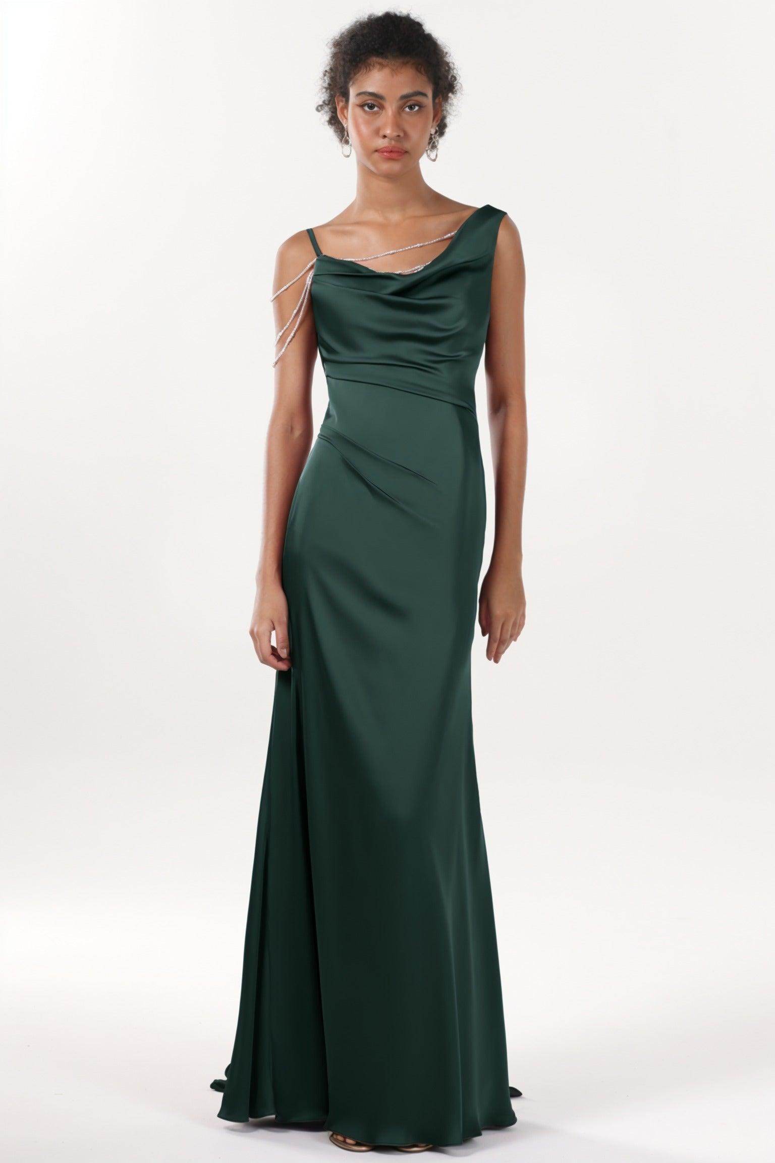 Sheath-Column Sweep-Brush Train Luxe Satin Bridesmaid Dress CS0600BM