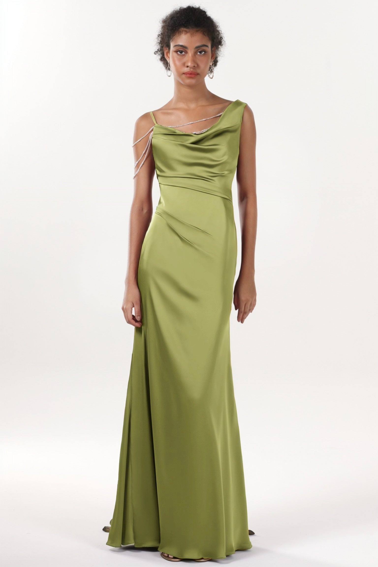 Sheath-Column Sweep-Brush Train Luxe Satin Bridesmaid Dress CS0600BM