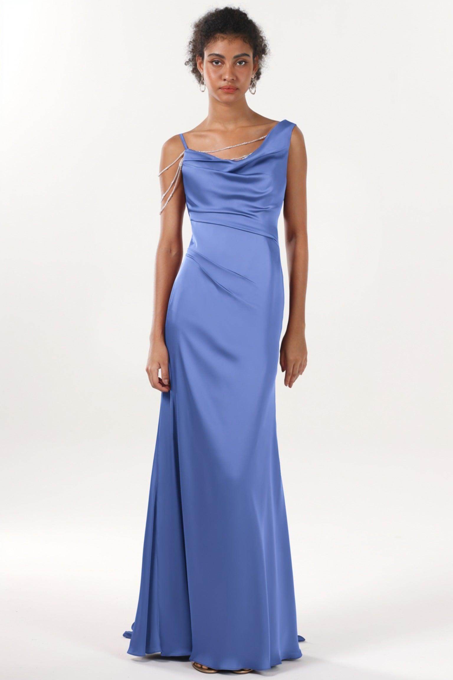 Sheath-Column Sweep-Brush Train Luxe Satin Bridesmaid Dress CS0600BM