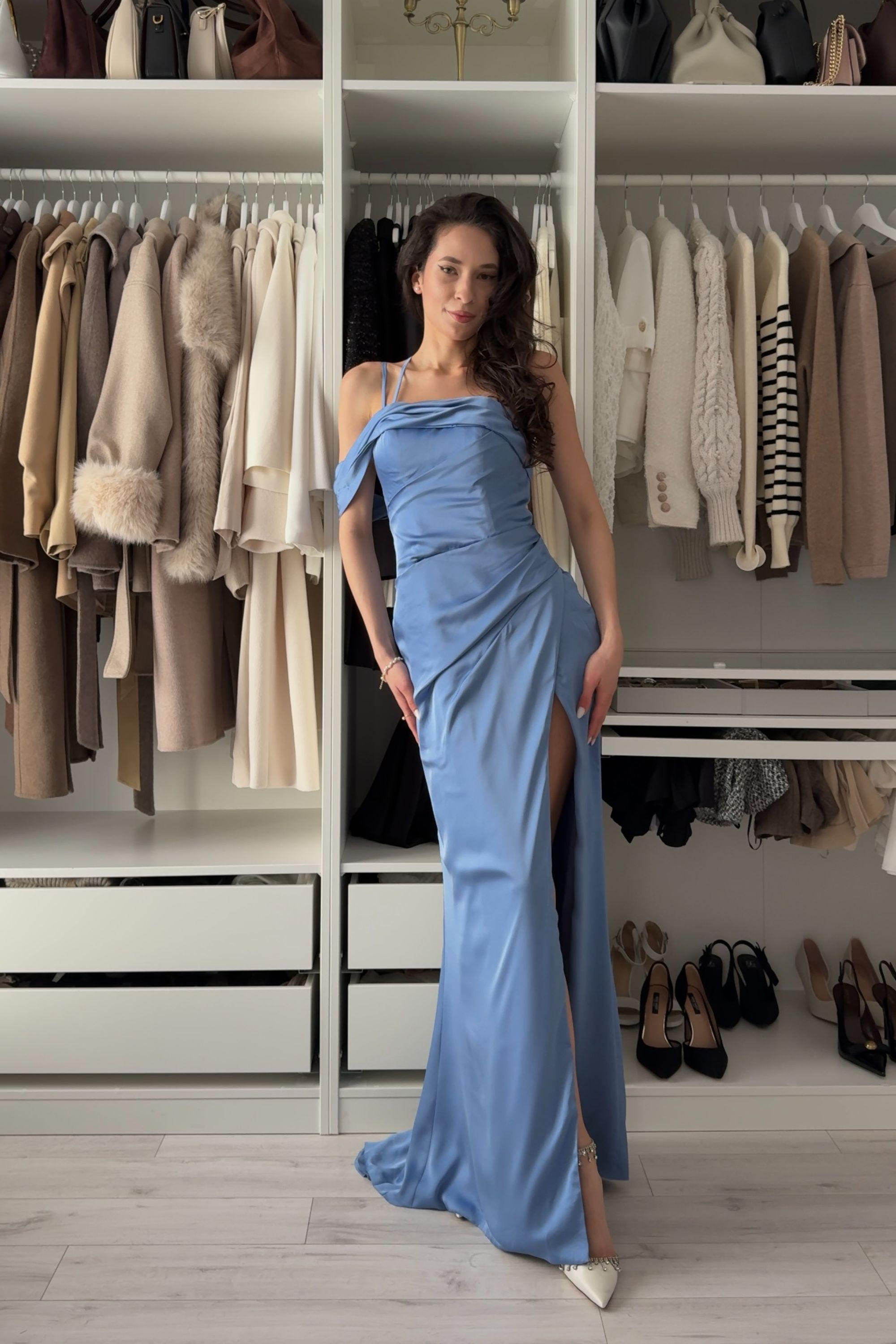 Sheath-Column Maxi Luxe Satin Bridesmaid Dress CS0602BM