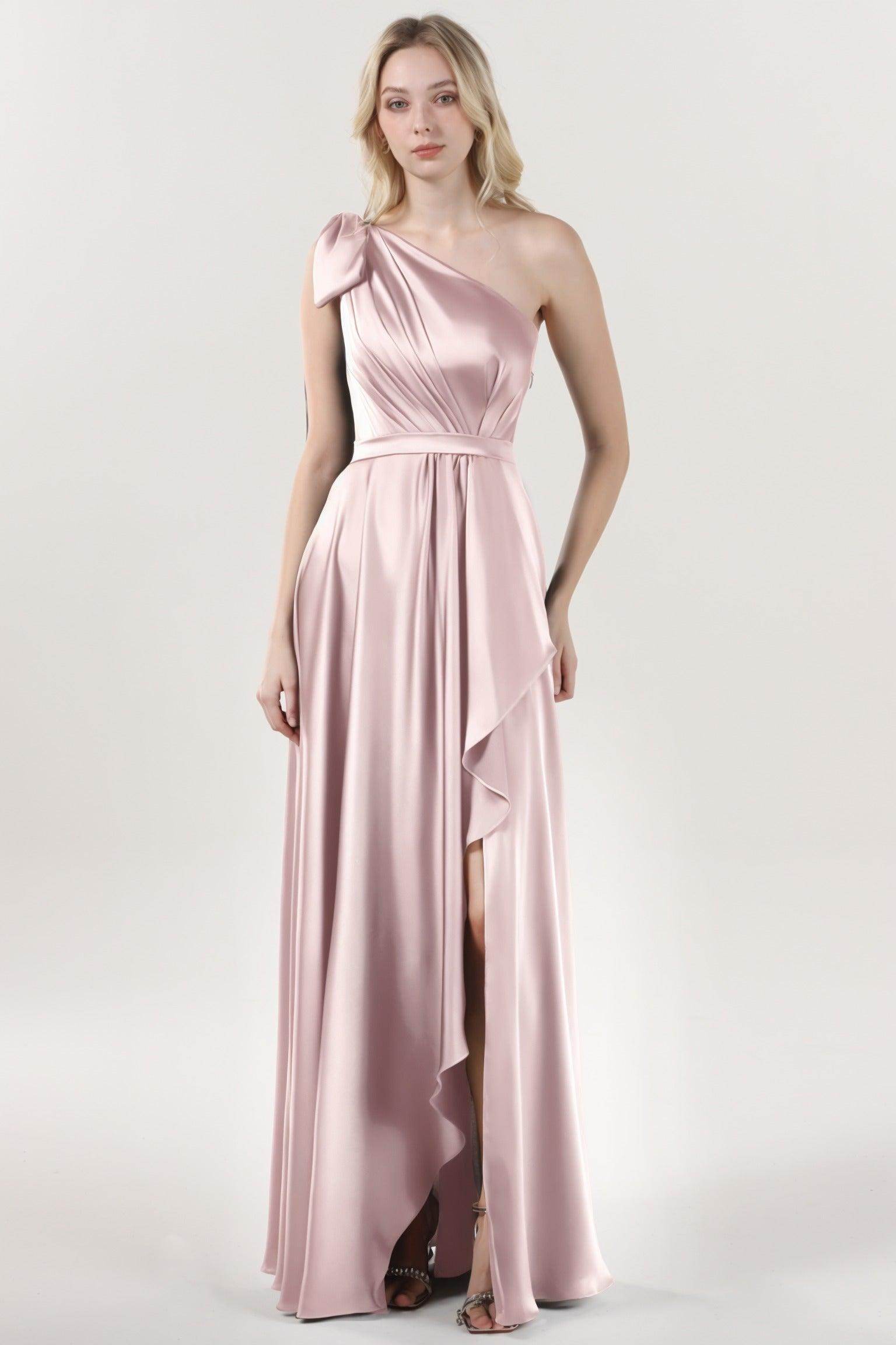 Asymmetrical Maxi Luxe Satin Bridesmaid Dress CS0603BM