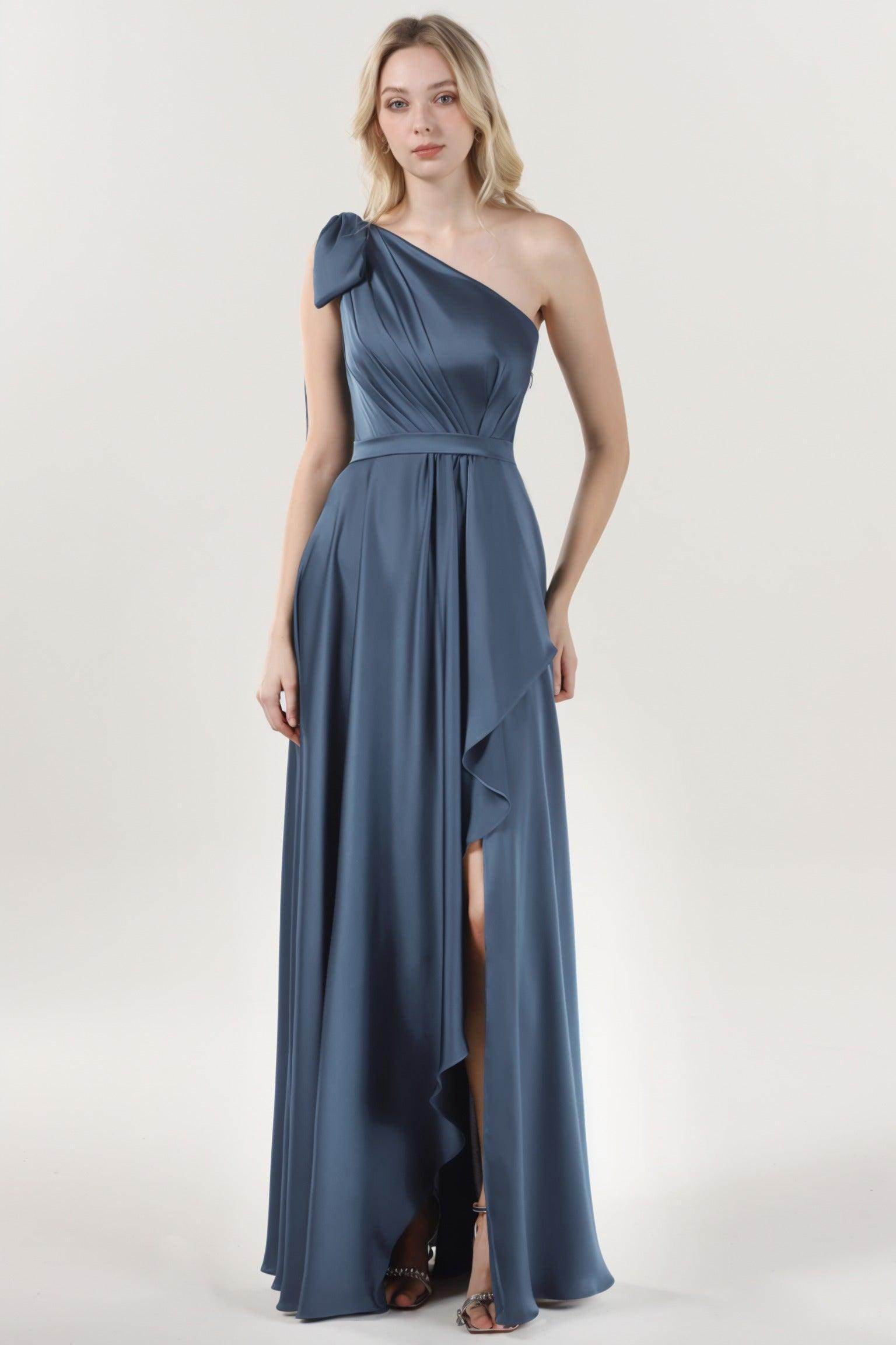 Asymmetrical Maxi Luxe Satin Bridesmaid Dress CS0603BM