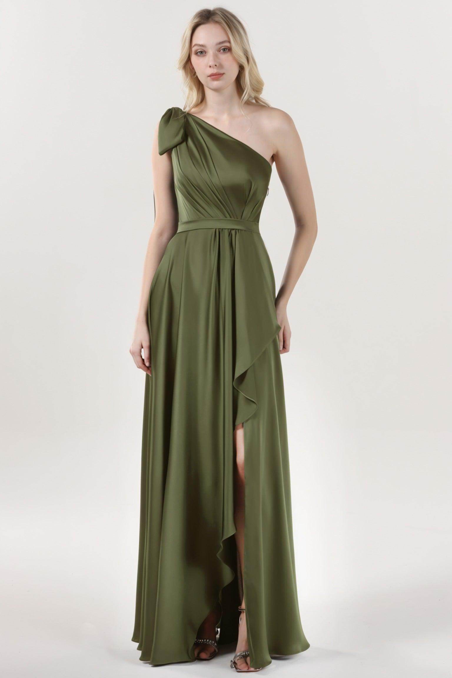 Asymmetrical Maxi Luxe Satin Bridesmaid Dress CS0603BM