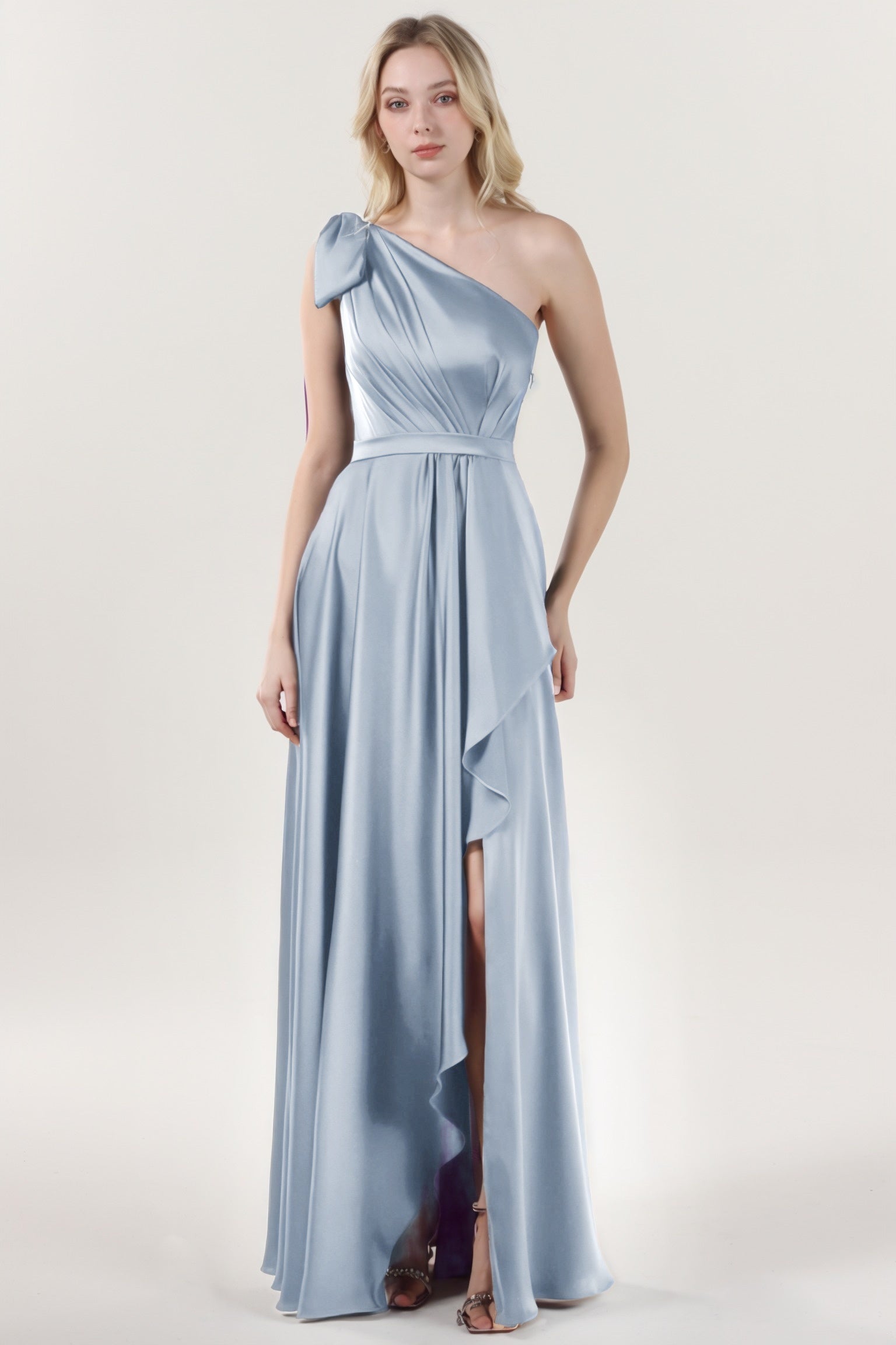 Asymmetrical Maxi Luxe Satin Formal Dress CS0603