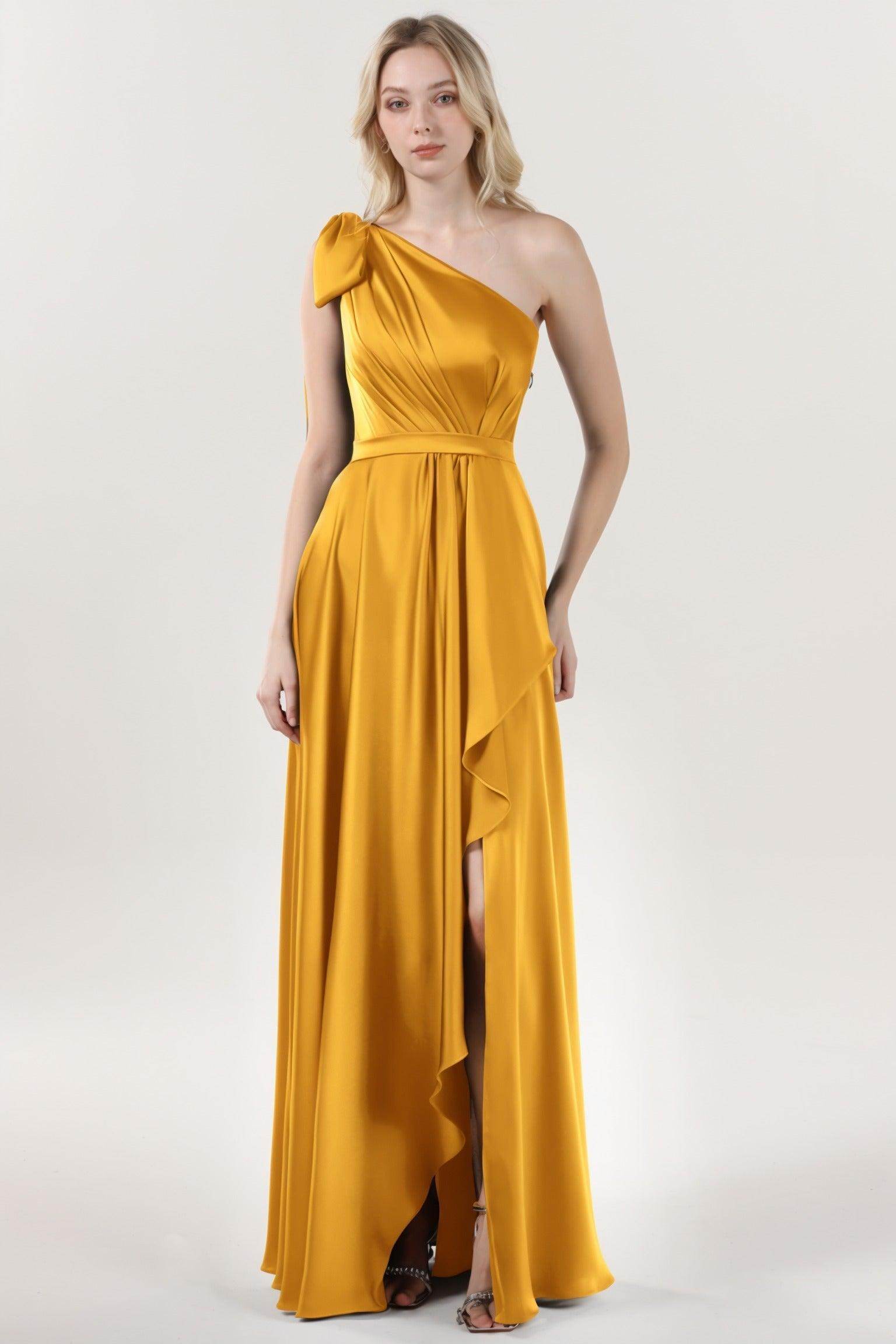 Asymmetrical Maxi Luxe Satin Bridesmaid Dress CS0603BM