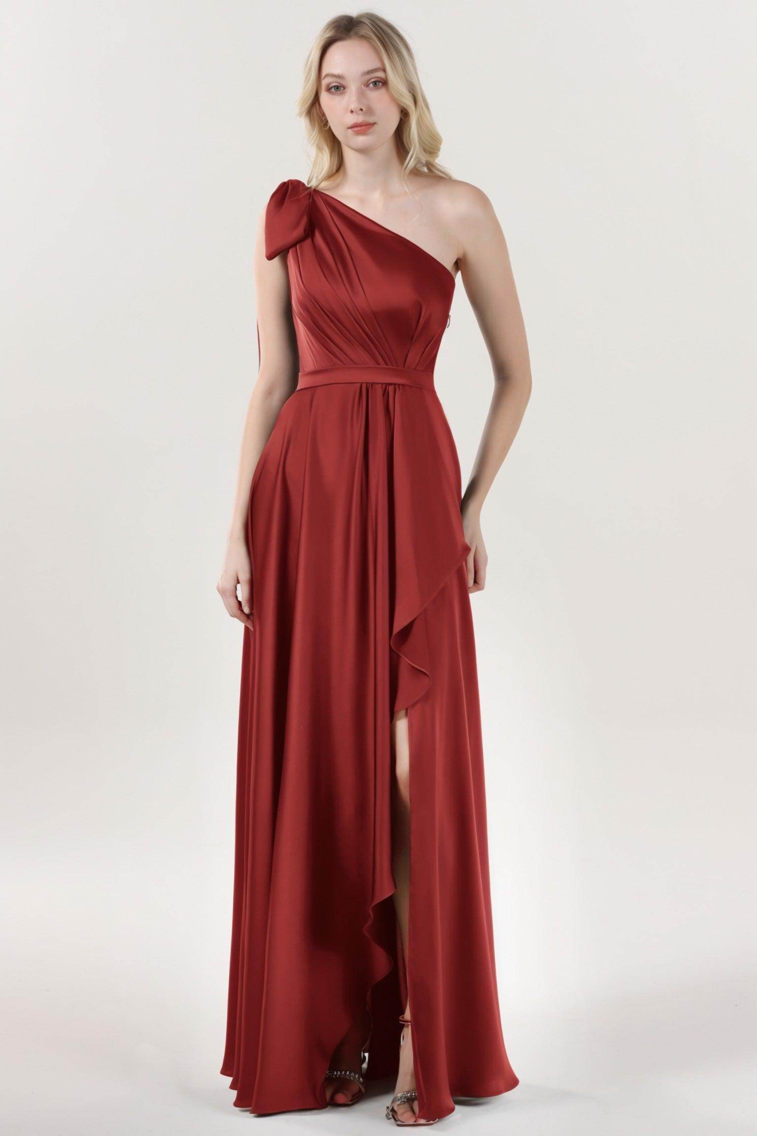 Asymmetrical Maxi Luxe Satin Bridesmaid Dress CS0603BM