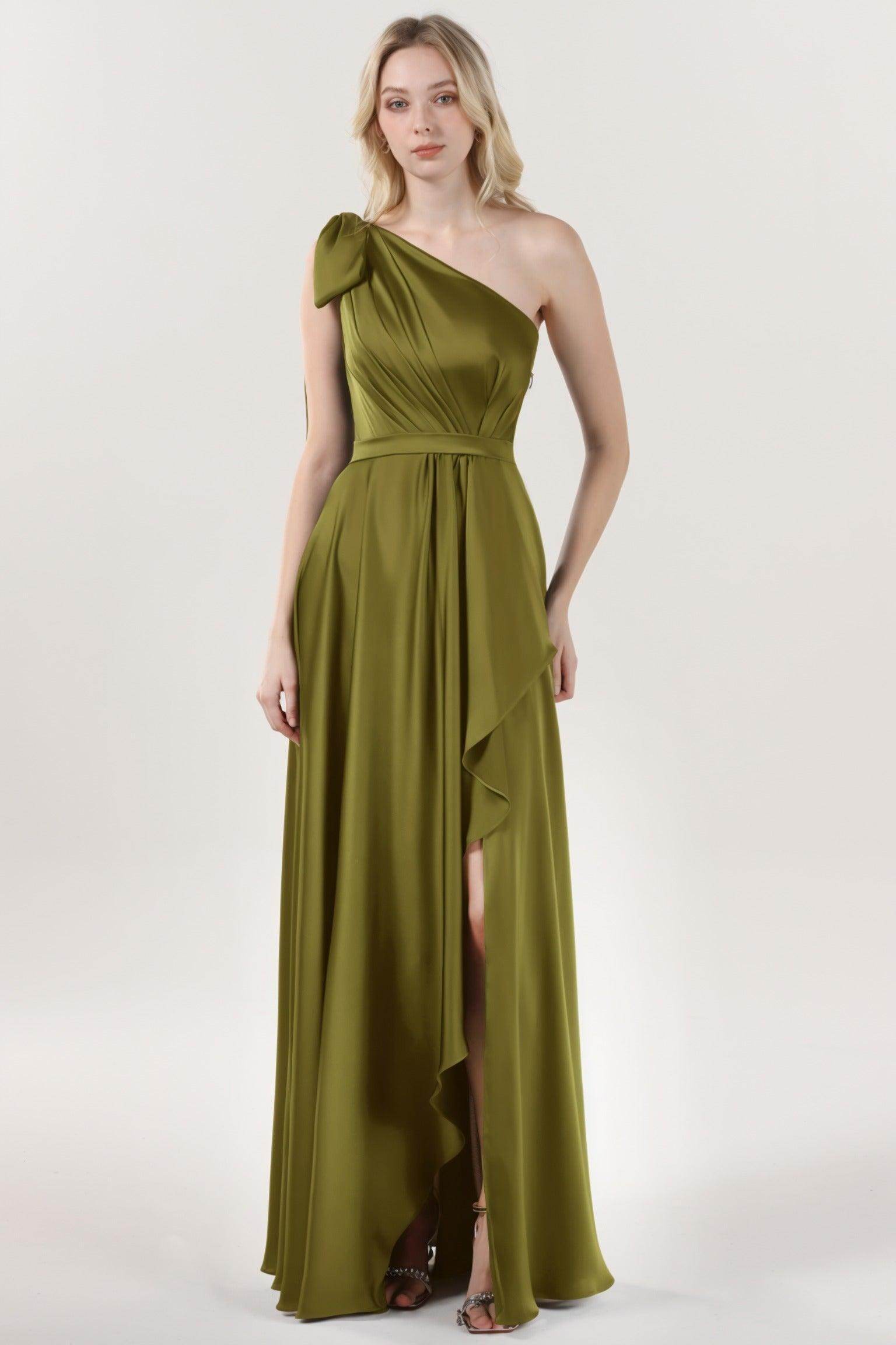 Asymmetrical Maxi Luxe Satin Bridesmaid Dress CS0603BM