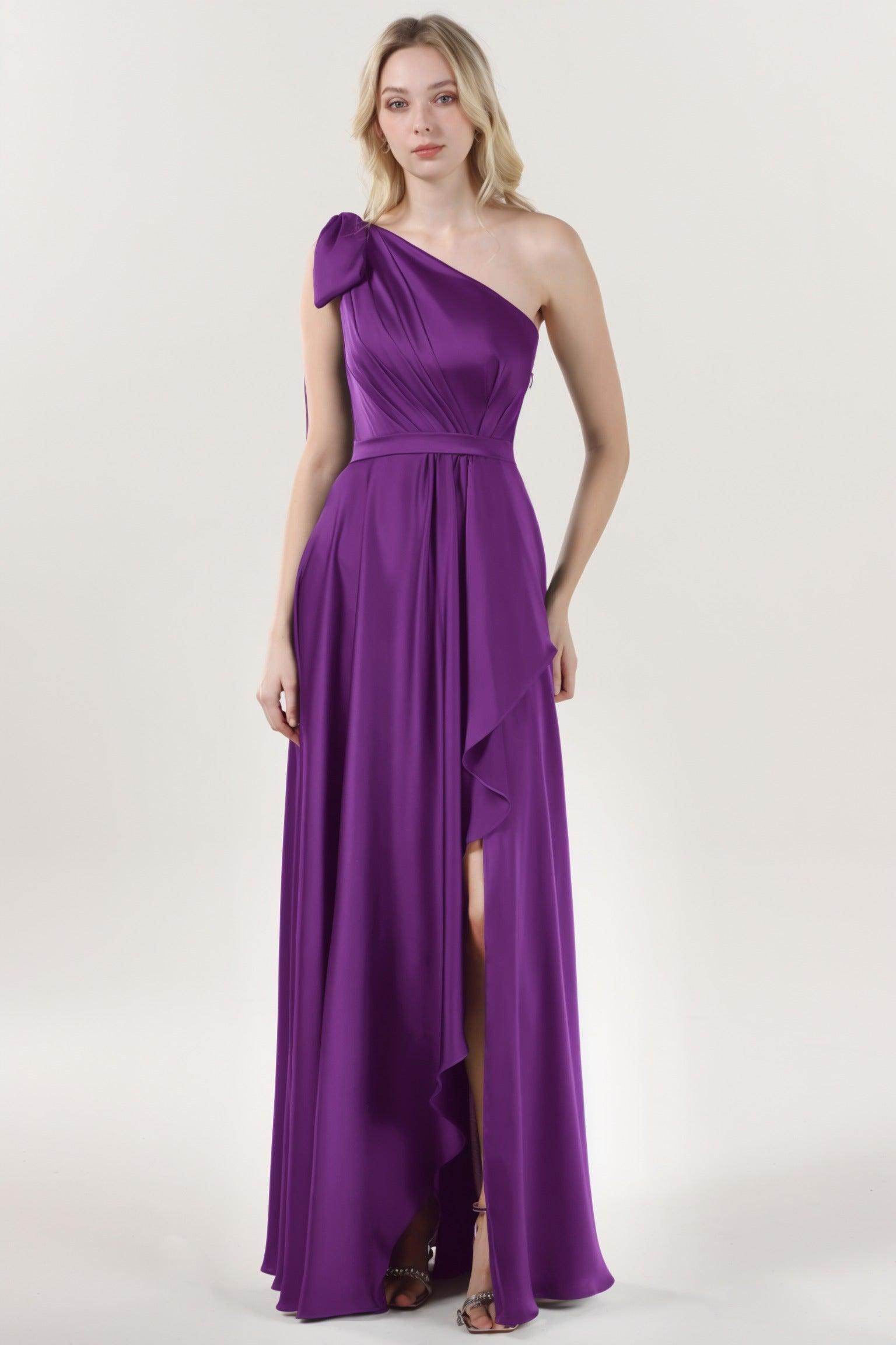Asymmetrical Maxi Luxe Satin Bridesmaid Dress CS0603BM