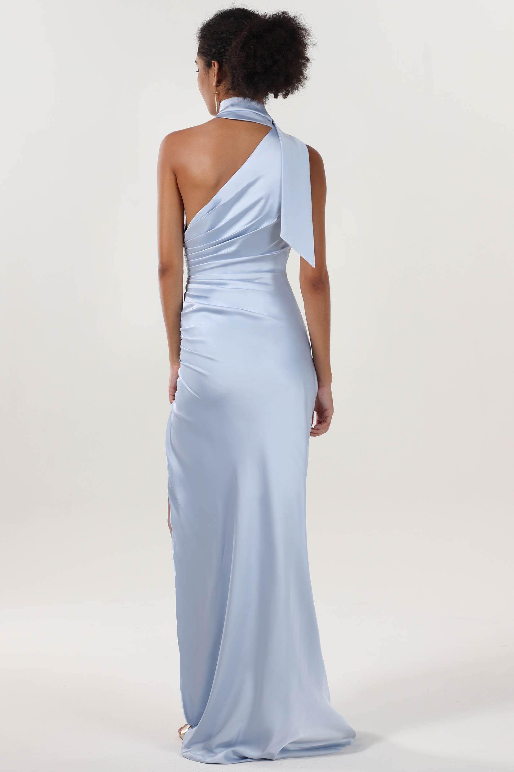 Sheath-Column Maxi Luxe Satin Bridesmaid Dress CS0604BM