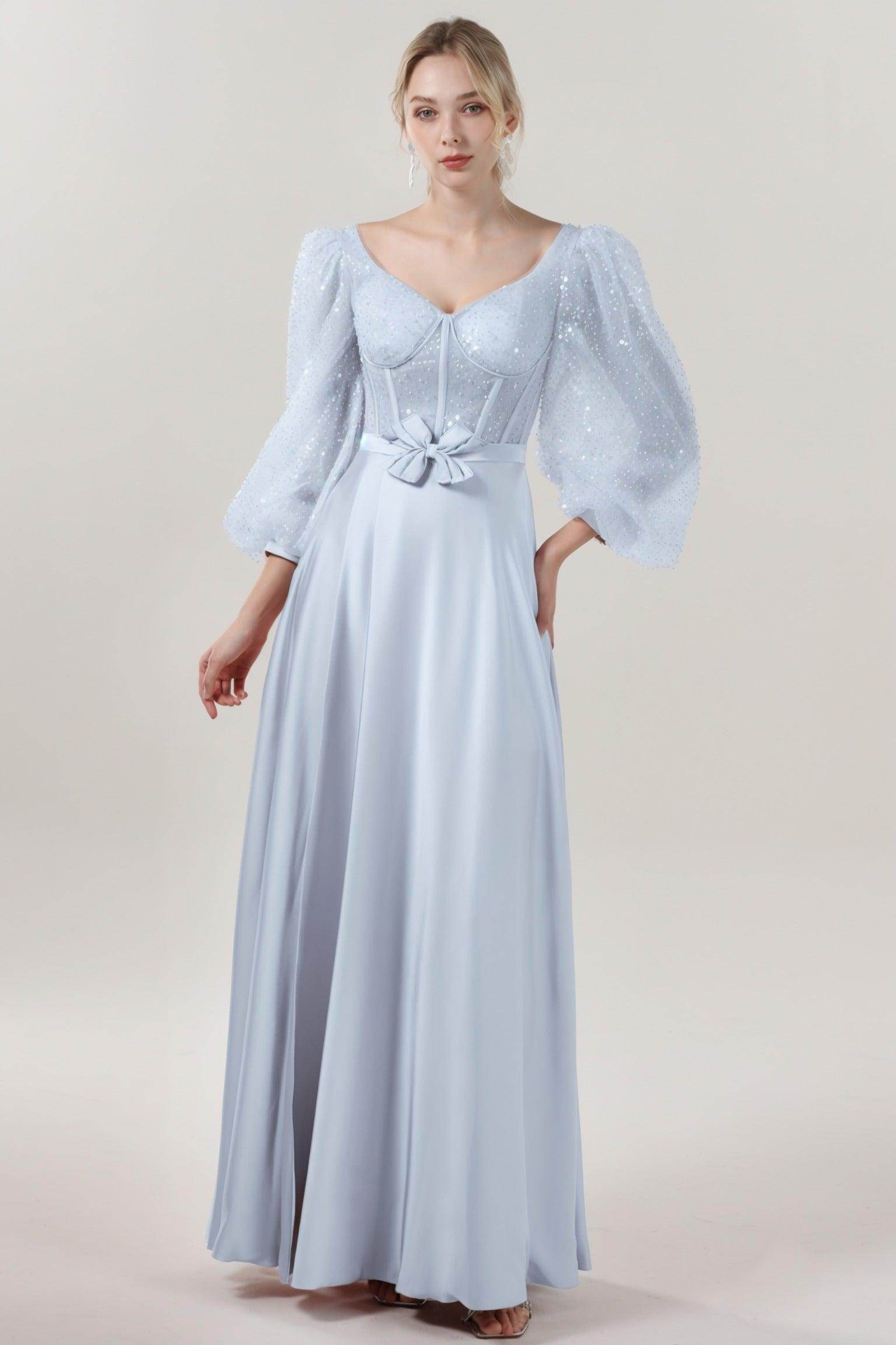 A-Line Maxi Luxe Satin Glitter Formal Dress CS0605