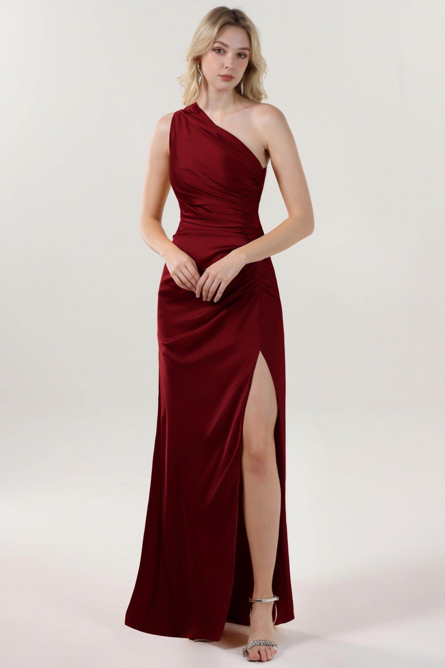 Sheath-Column Maxi Luxe Satin Bridesmaid Dress CS0606BM