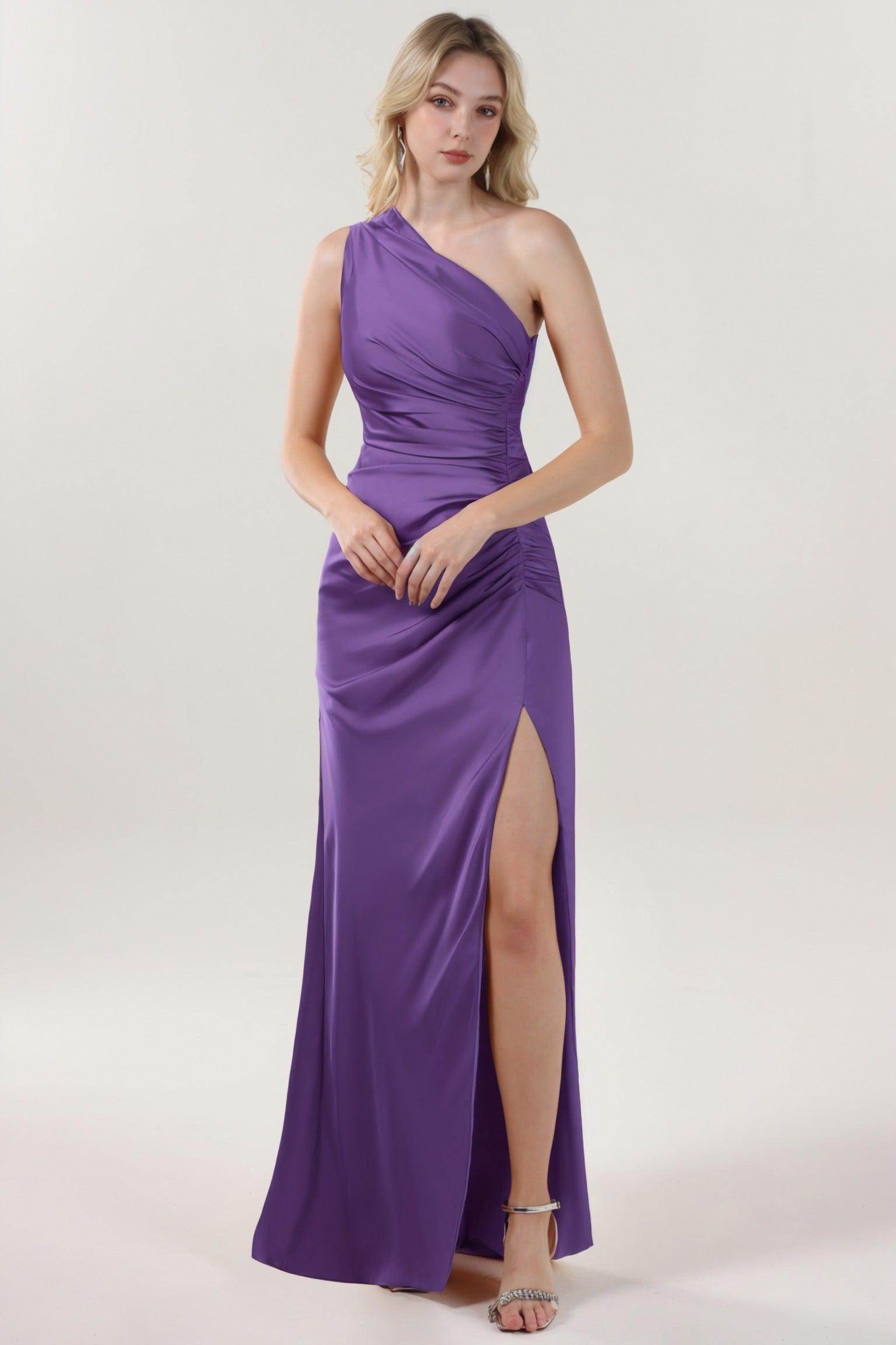 Sheath-Column Maxi Luxe Satin Bridesmaid Dress CS0606BM