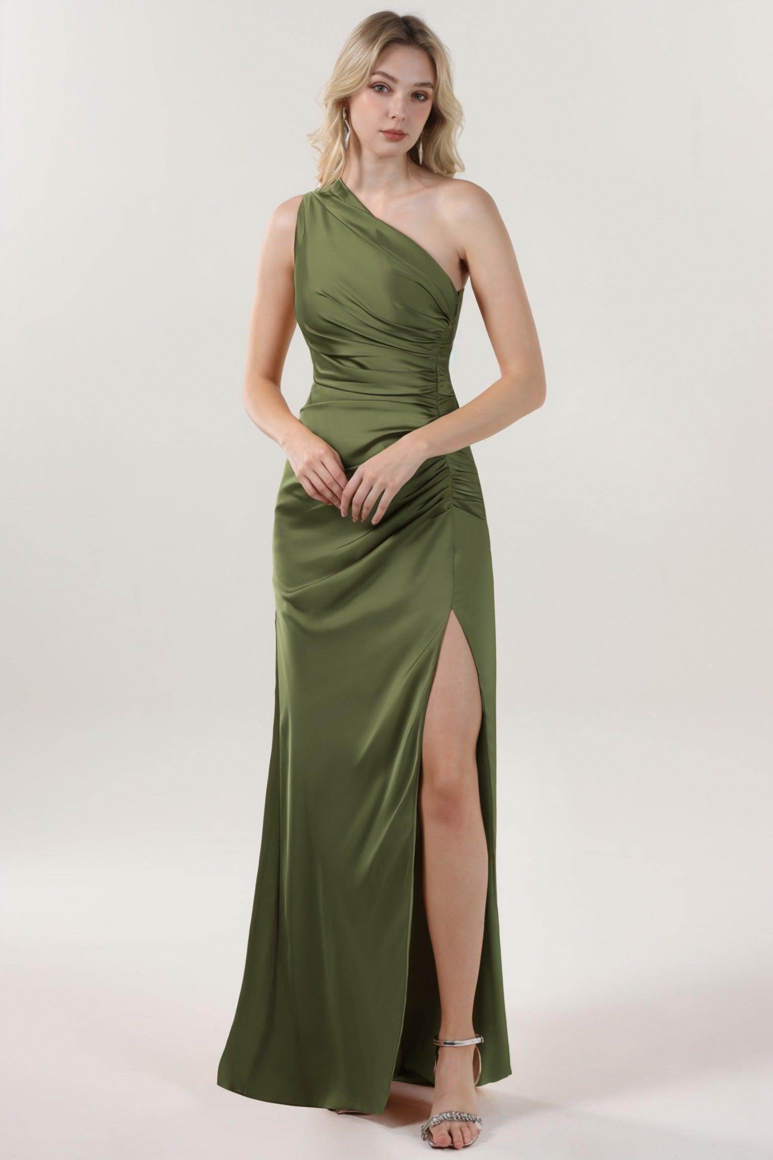 Sheath-Column Maxi Luxe Satin Bridesmaid Dress CS0606BM