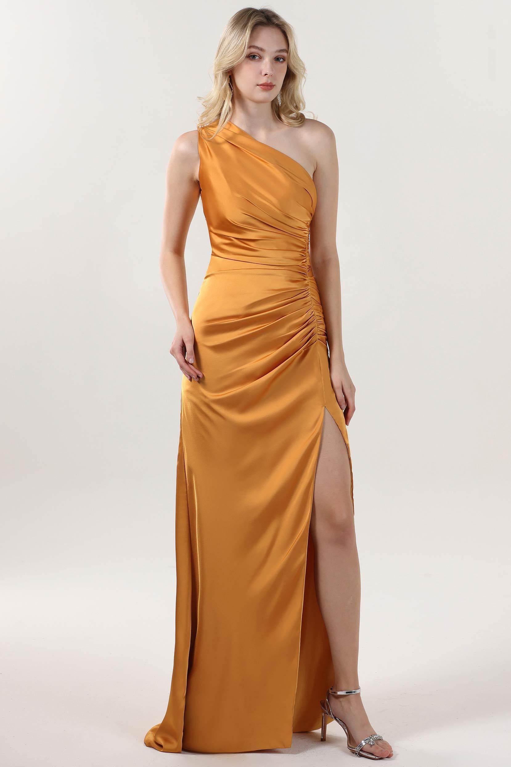 Sheath-Column Maxi Luxe Satin Bridesmaid Dress CS0606BM