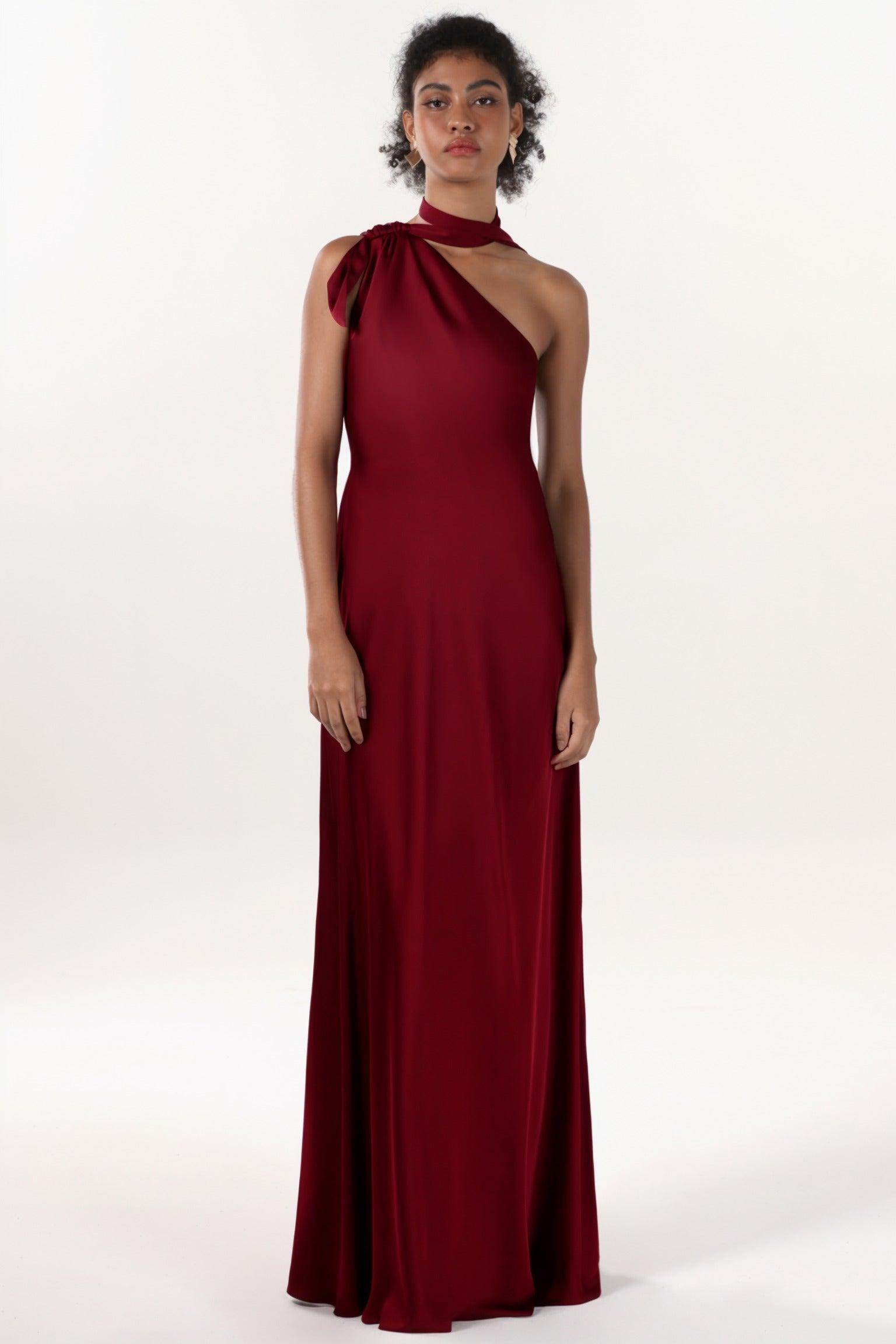 Sheath-Column Maxi Luxe Satin Bridesmaid Dress CS0607BM
