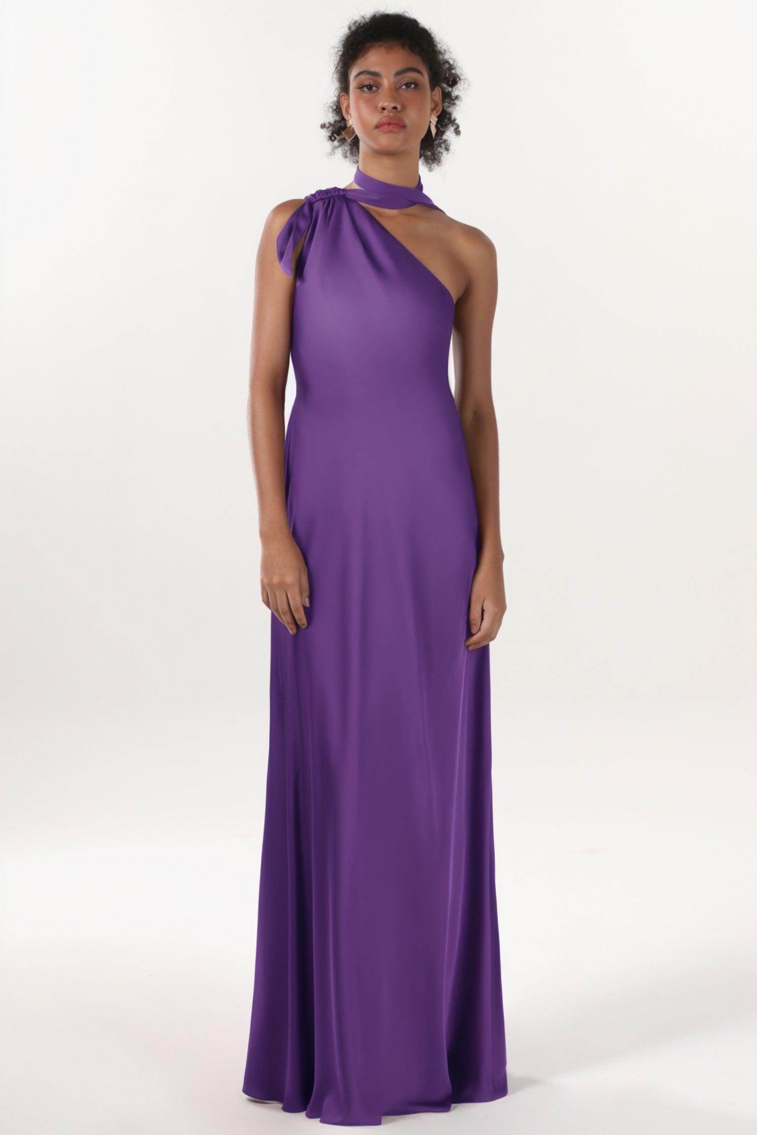 Sheath-Column Maxi Luxe Satin Bridesmaid Dress CS0607BM