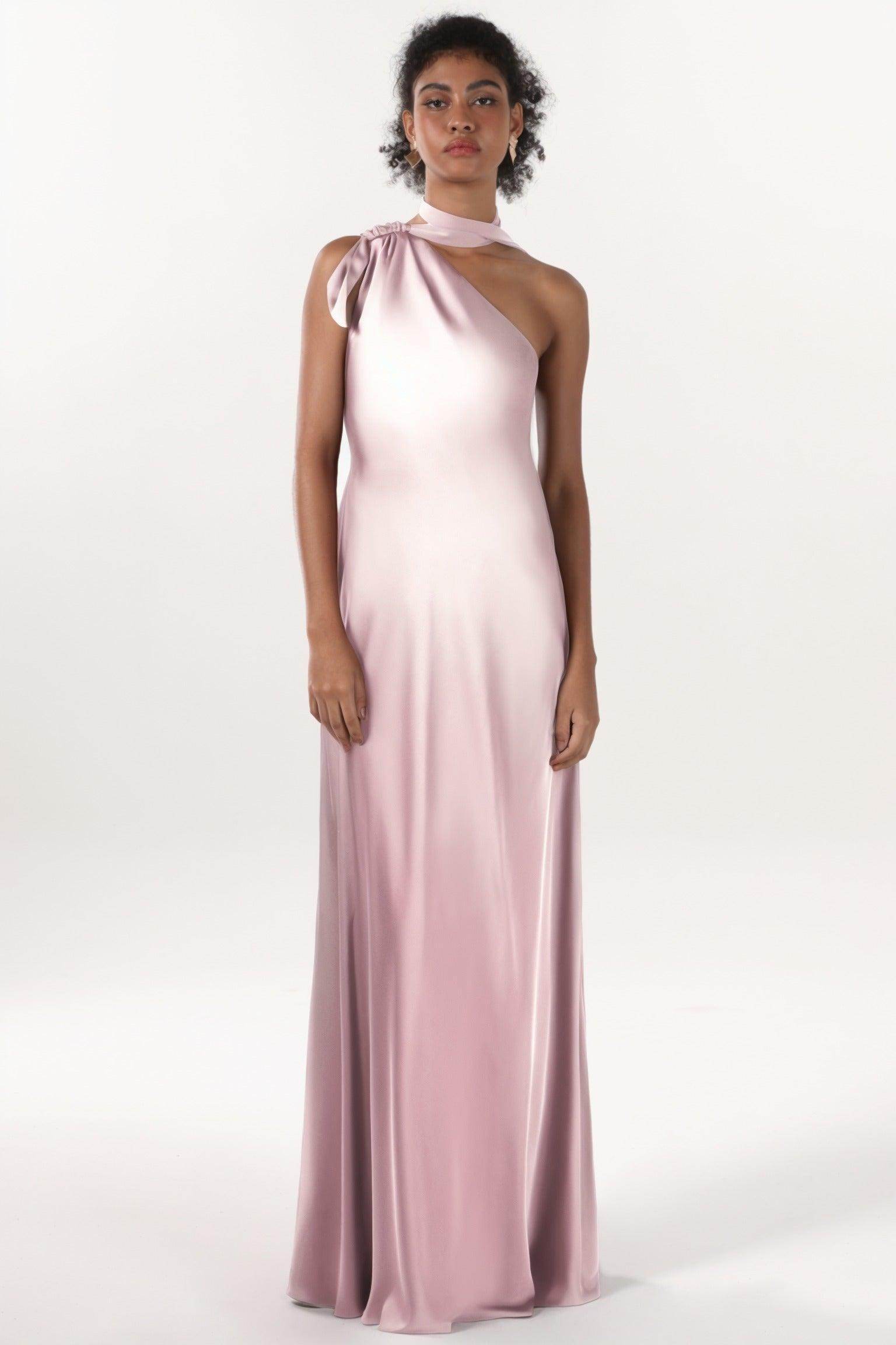 Sheath-Column Maxi Luxe Satin Bridesmaid Dress CS0607BM