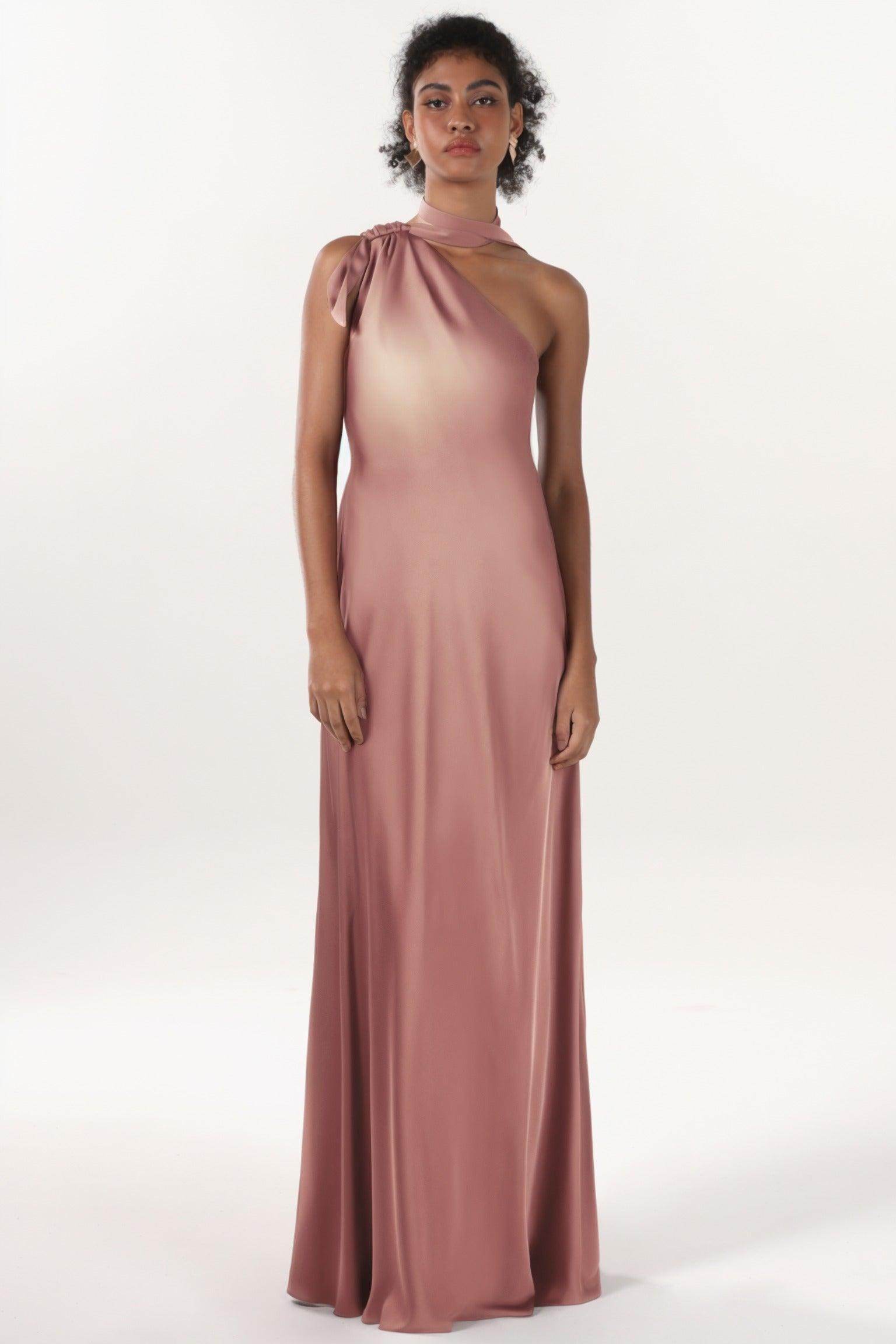 Sheath-Column Maxi Luxe Satin Bridesmaid Dress CS0607BM