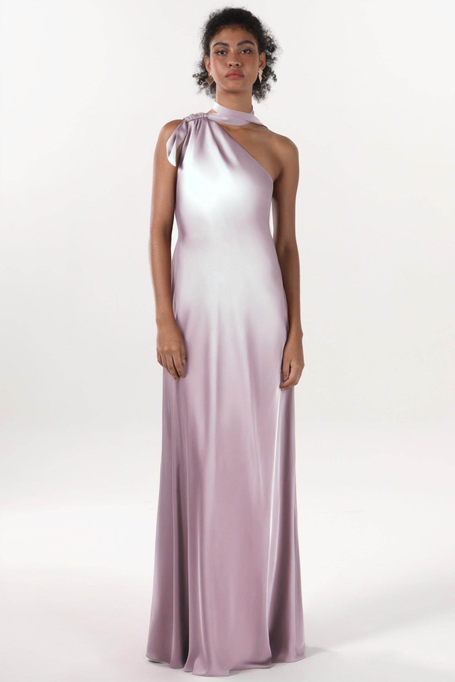 Sheath-Column Maxi Luxe Satin Bridesmaid Dress CS0607BM