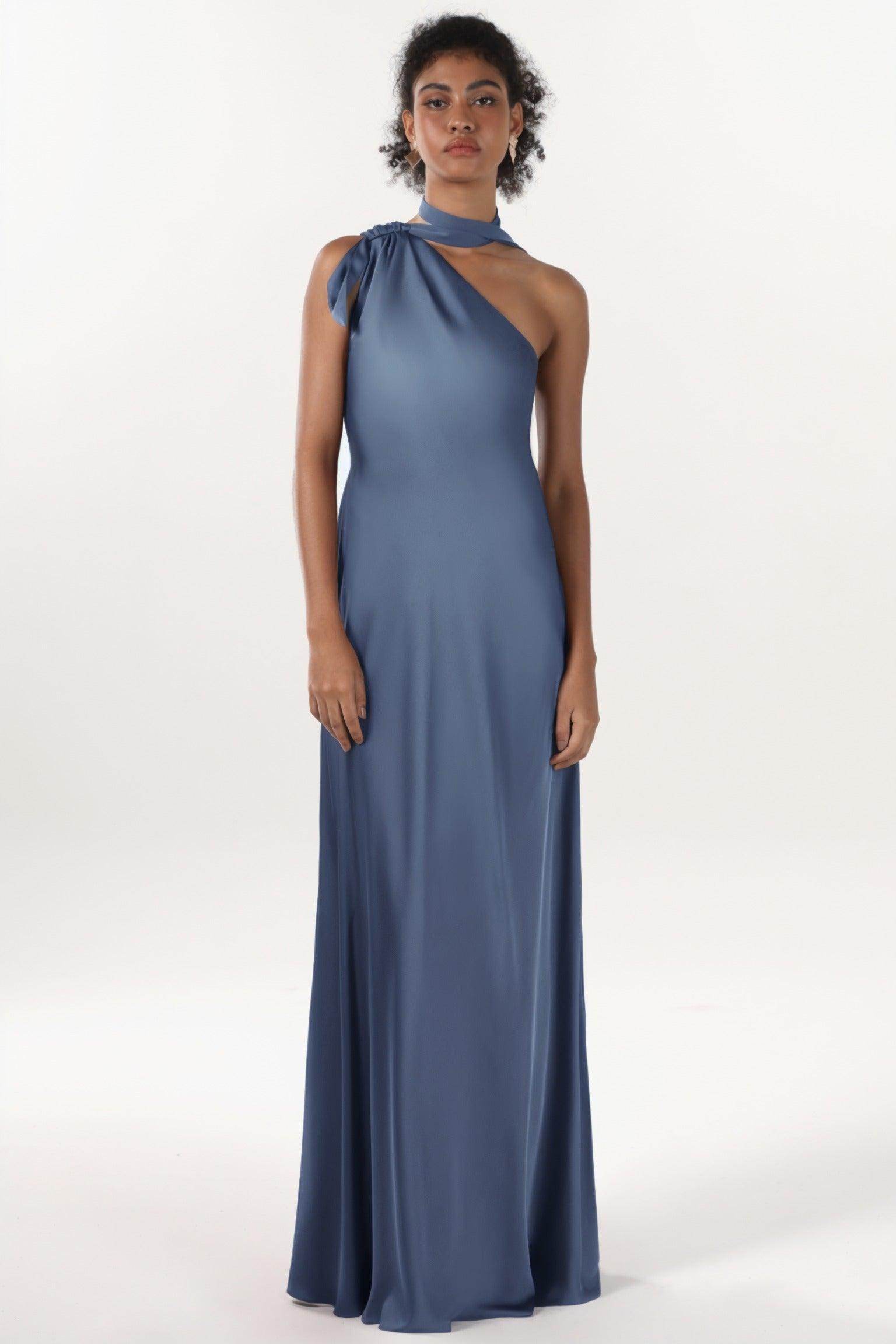 Sheath-Column Maxi Luxe Satin Bridesmaid Dress CS0607BM