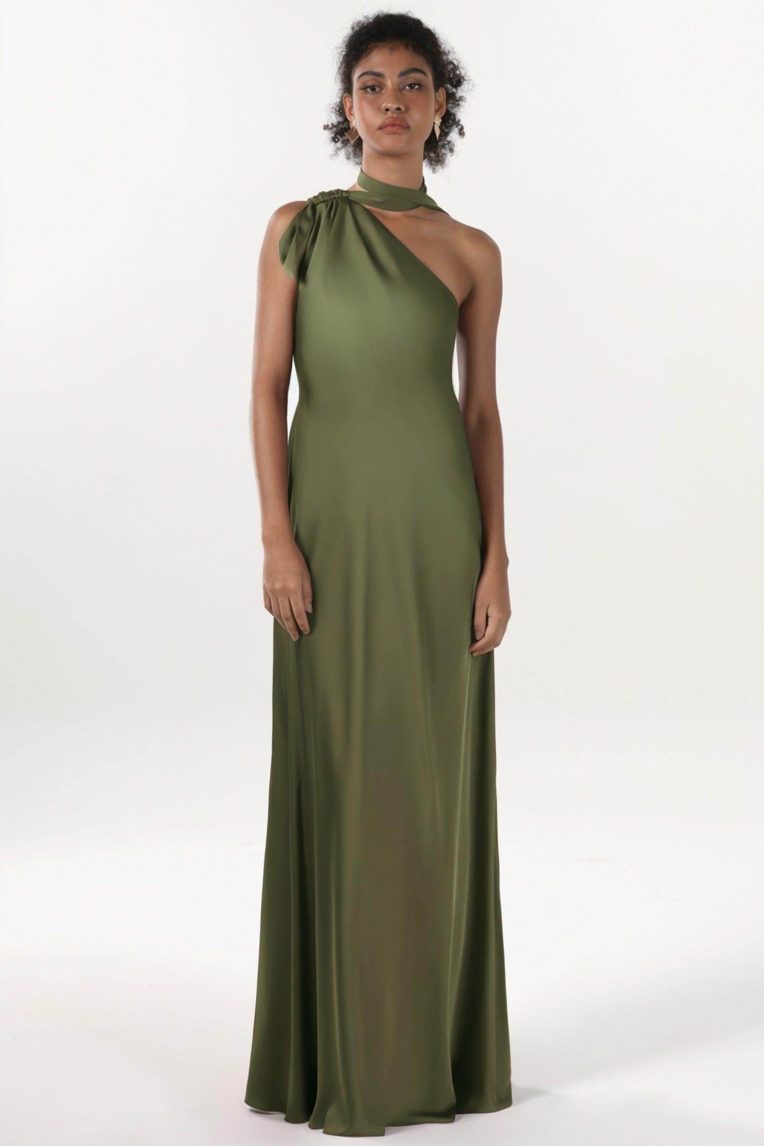 Sheath-Column Maxi Luxe Satin Bridesmaid Dress CS0607BM