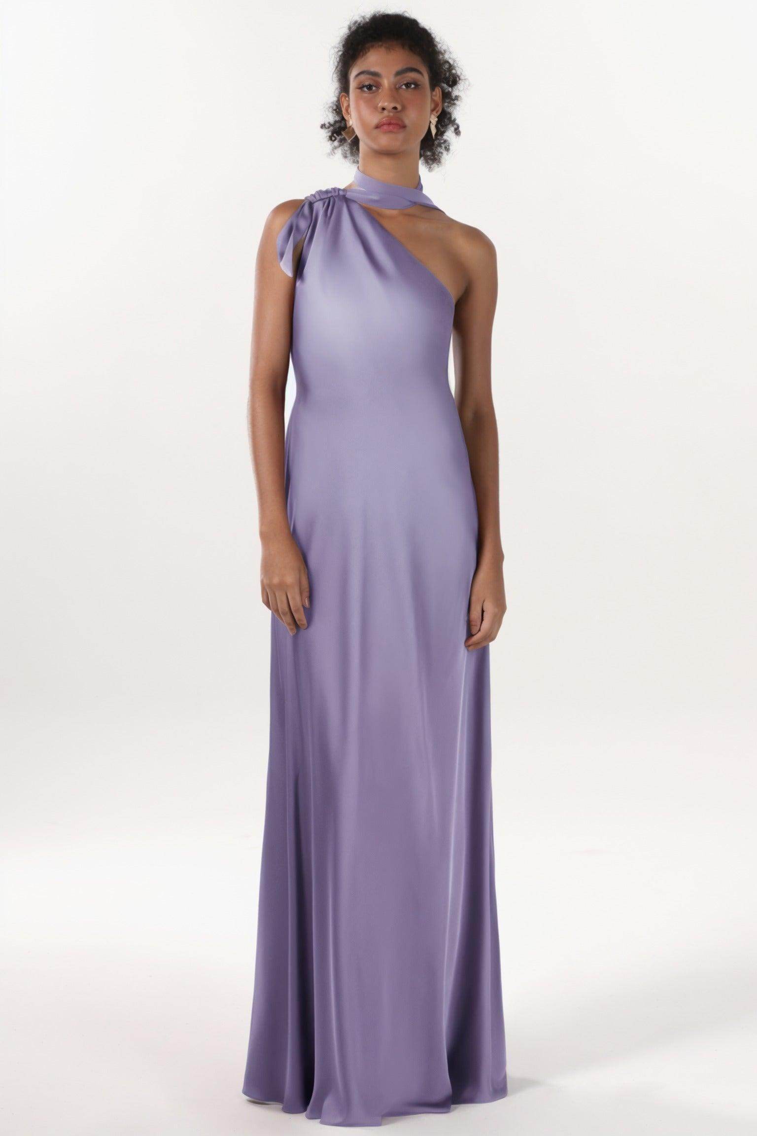 Sheath-Column Maxi Luxe Satin Bridesmaid Dress CS0607BM