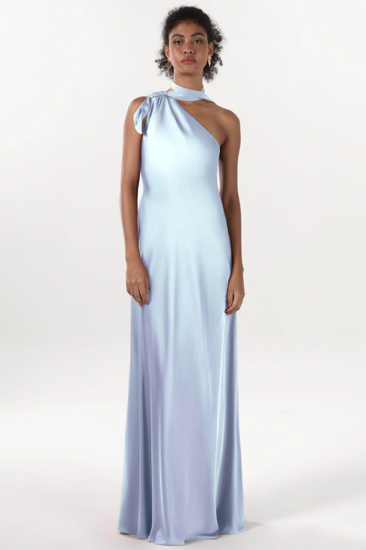 Sheath-Column Maxi Luxe Satin Bridesmaid Dress CS0607BM