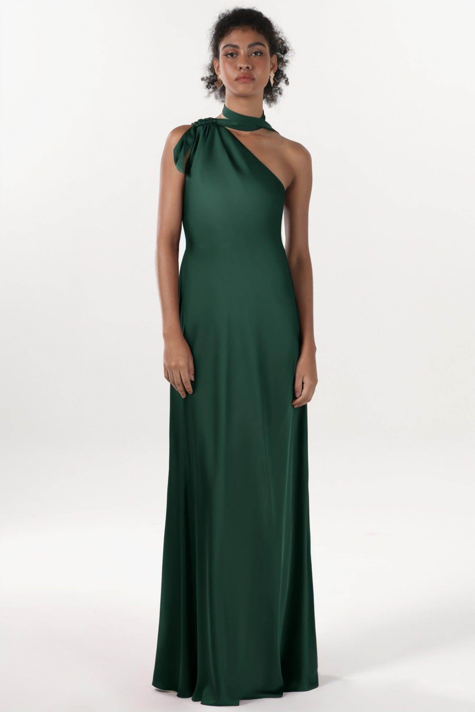 Sheath-Column Maxi Luxe Satin Bridesmaid Dress CS0607BM