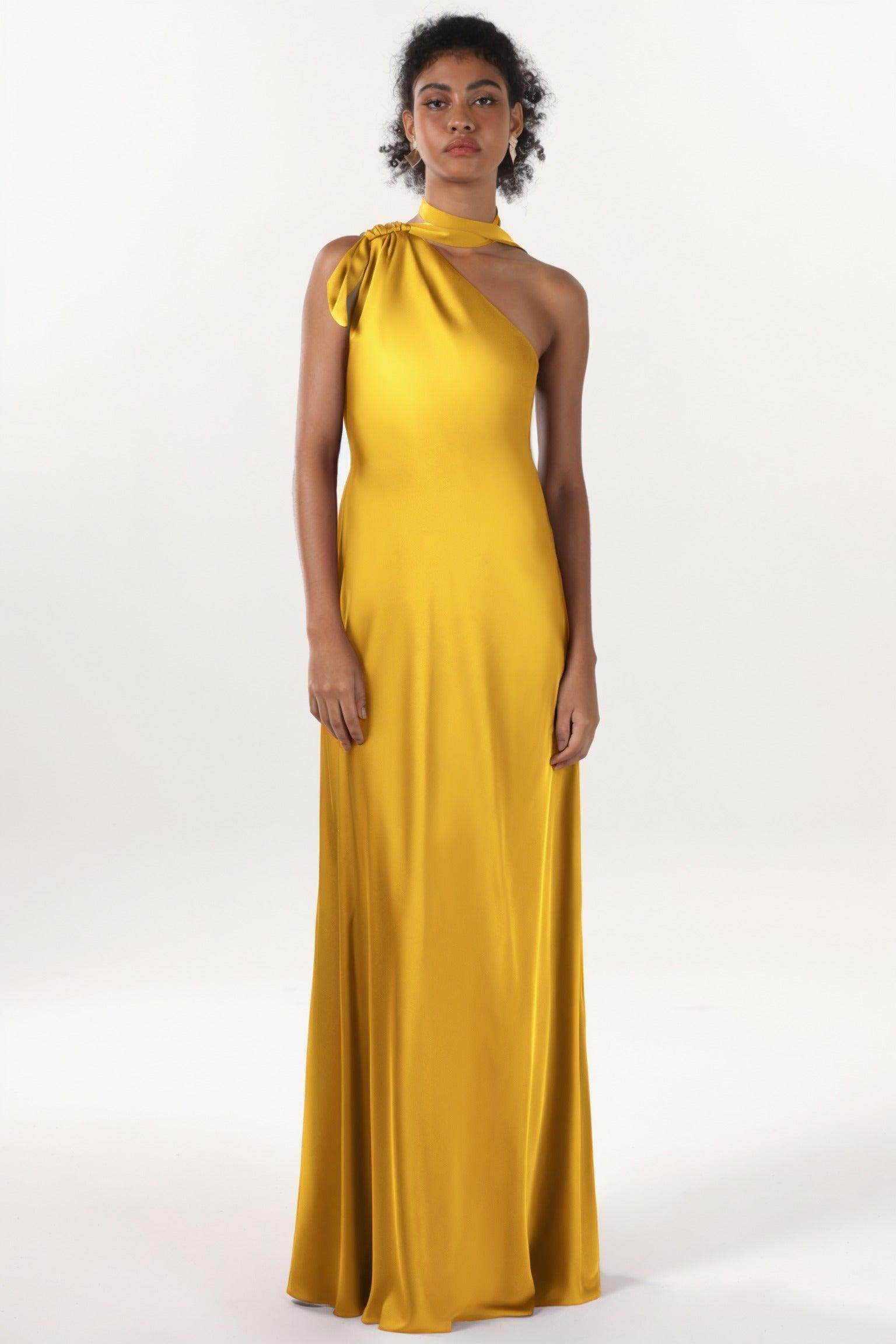 Sheath-Column Maxi Luxe Satin Bridesmaid Dress CS0607BM