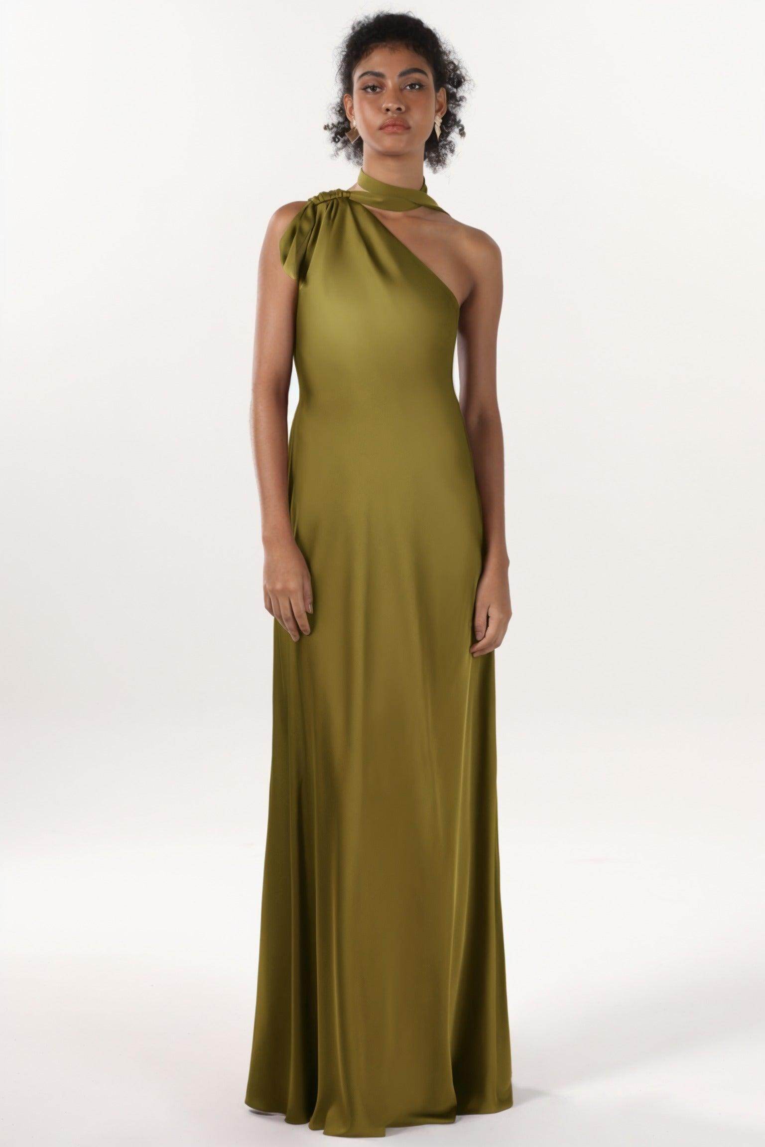 Sheath-Column Maxi Luxe Satin Bridesmaid Dress CS0607BM