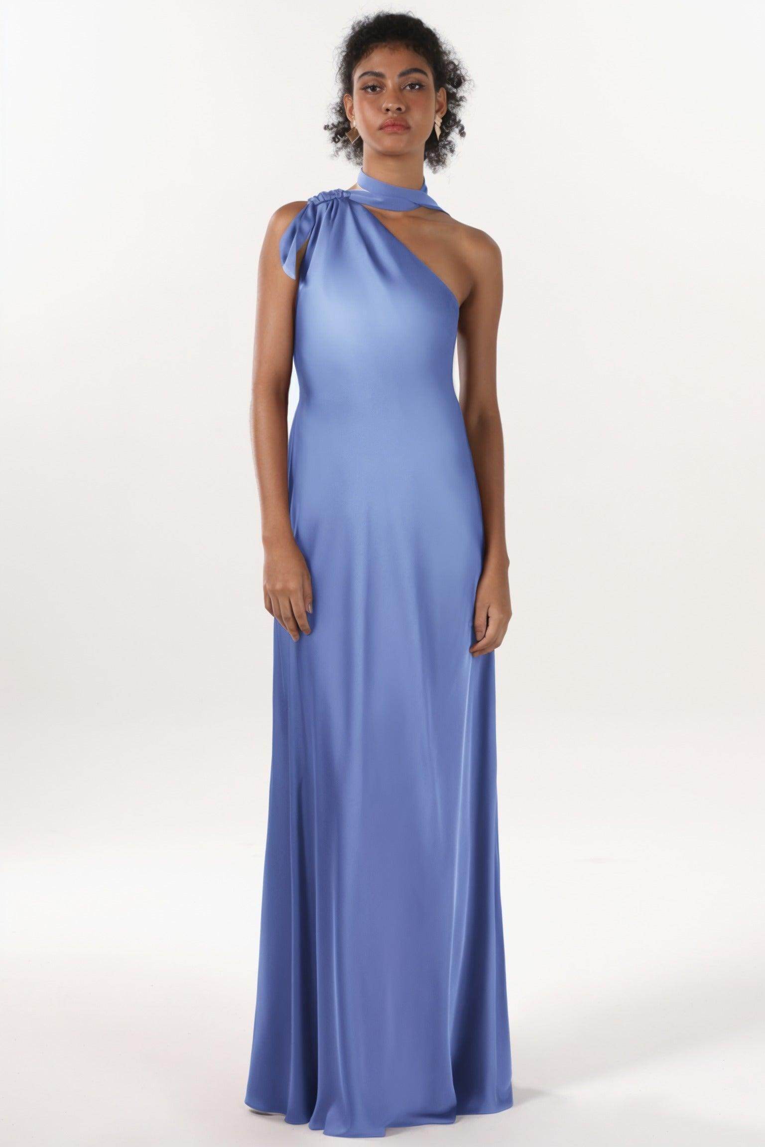 Sheath-Column Maxi Luxe Satin Bridesmaid Dress CS0607BM