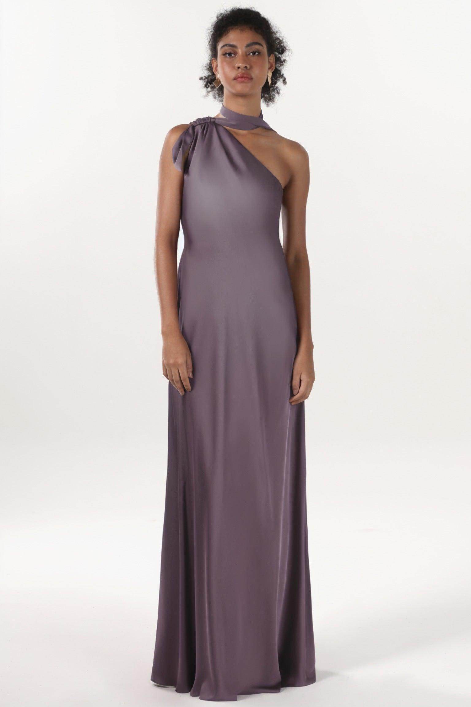 Sheath-Column Maxi Luxe Satin Bridesmaid Dress CS0607BM