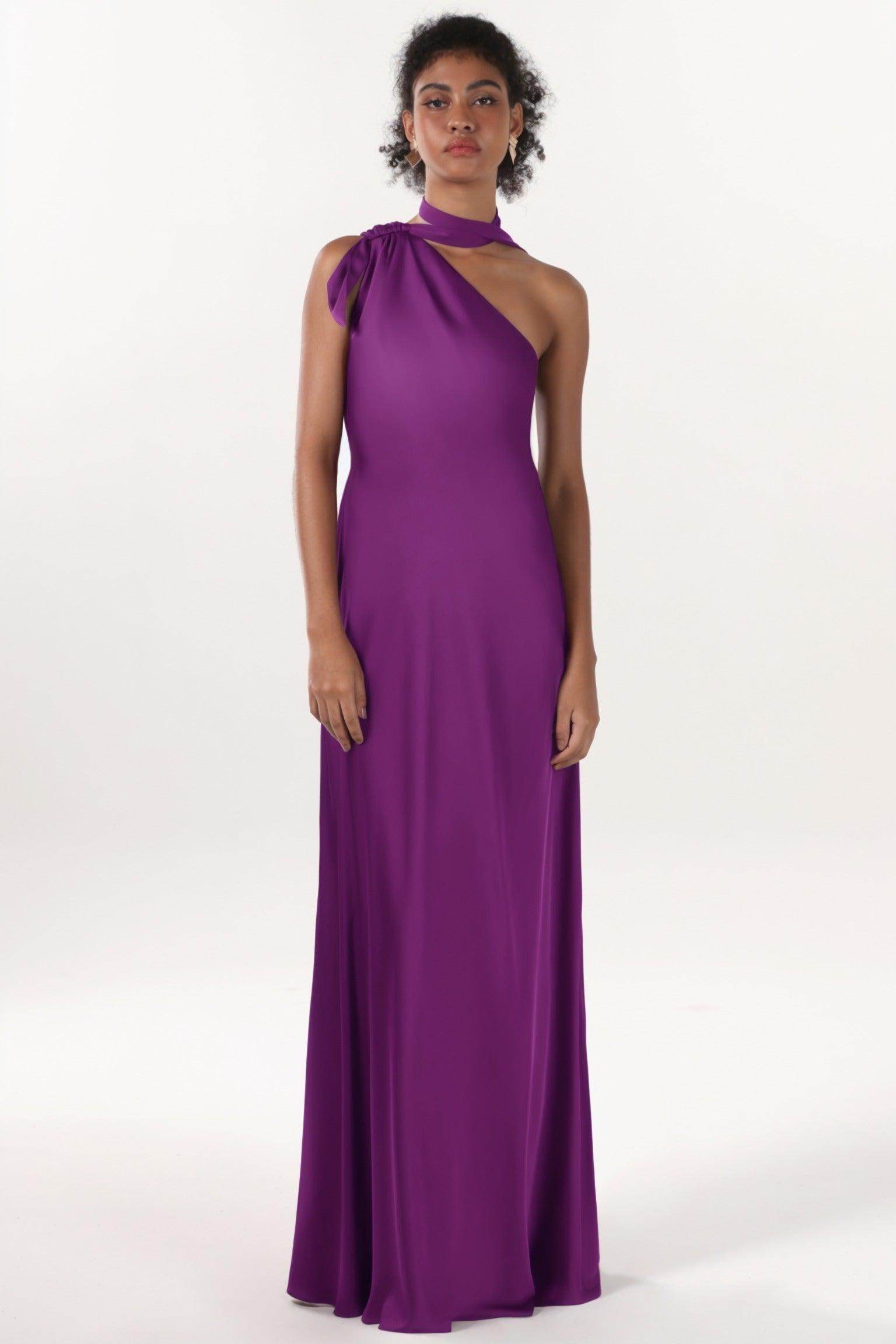 Sheath-Column Maxi Luxe Satin Bridesmaid Dress CS0607BM