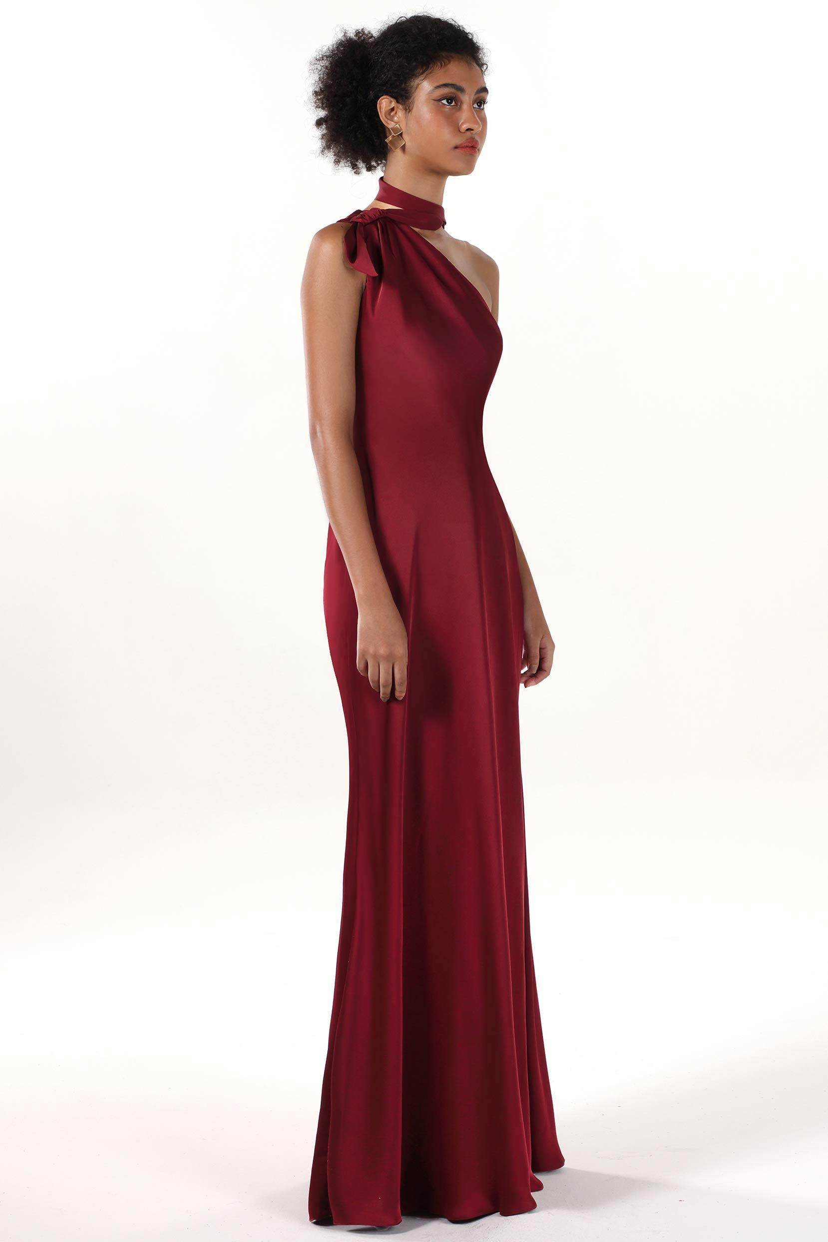 Sheath-Column Maxi Luxe Satin Bridesmaid Dress CS0607BM