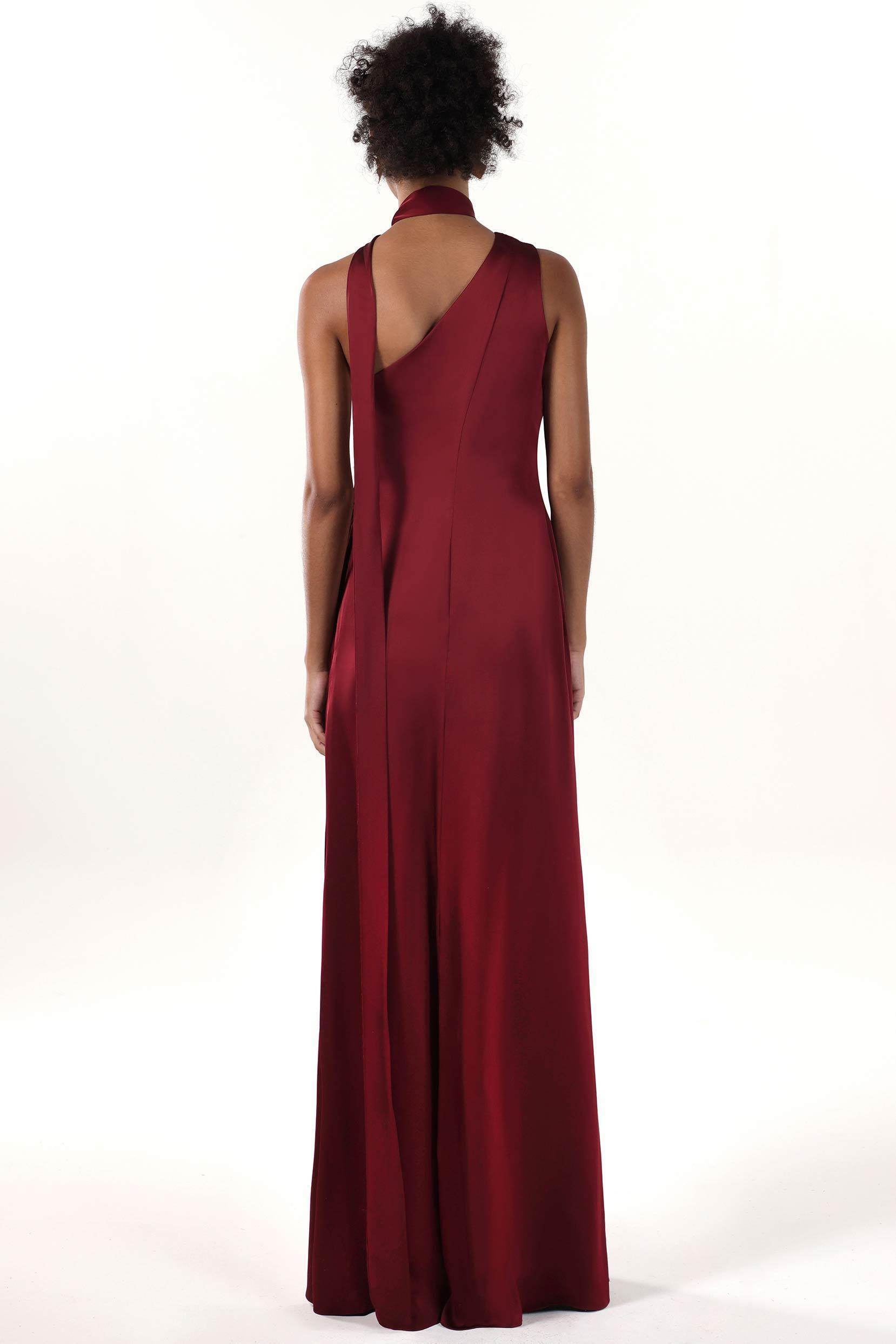 Sheath-Column Maxi Luxe Satin Bridesmaid Dress CS0607BM