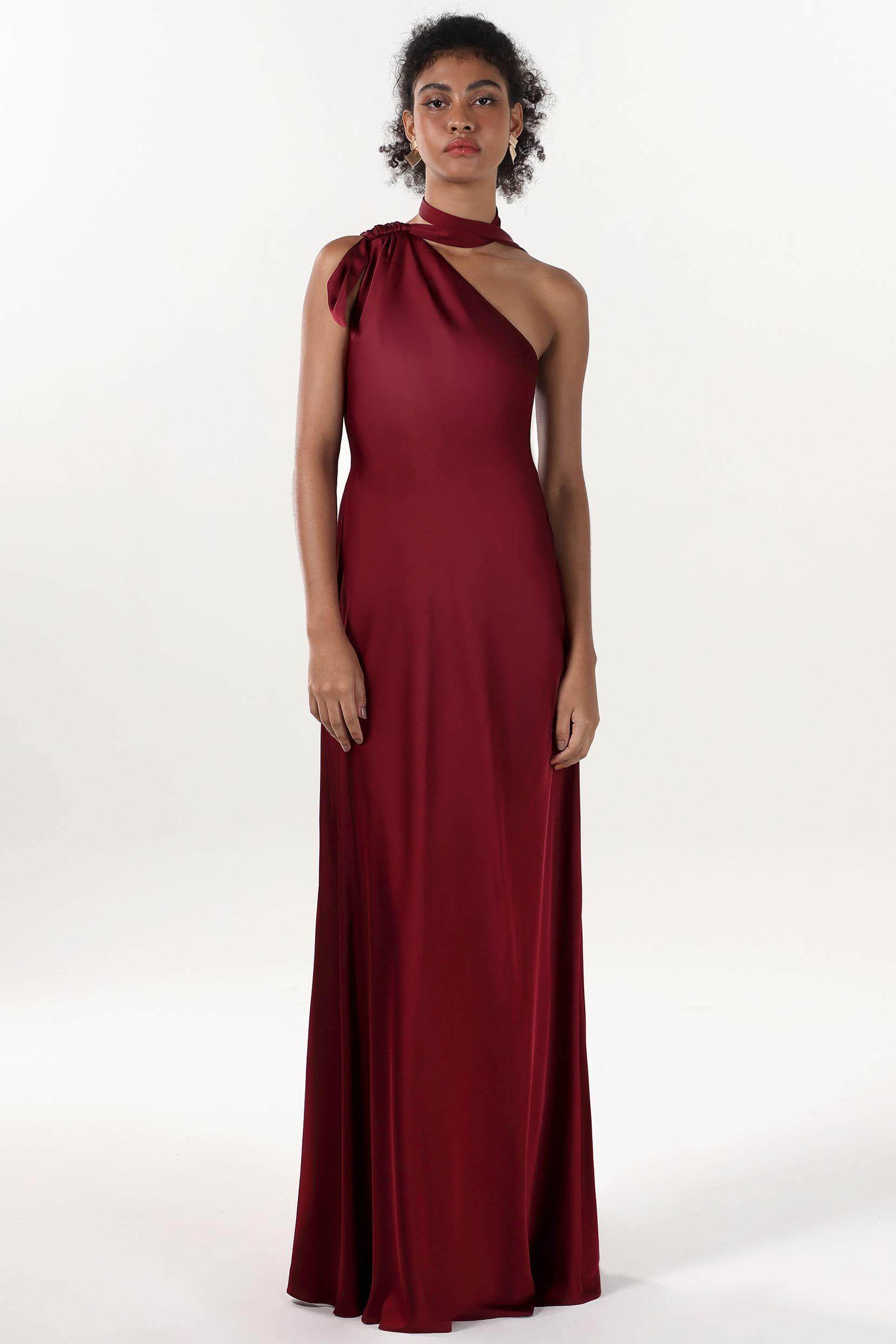 Sheath-Column Maxi Luxe Satin Bridesmaid Dress CS0607BM