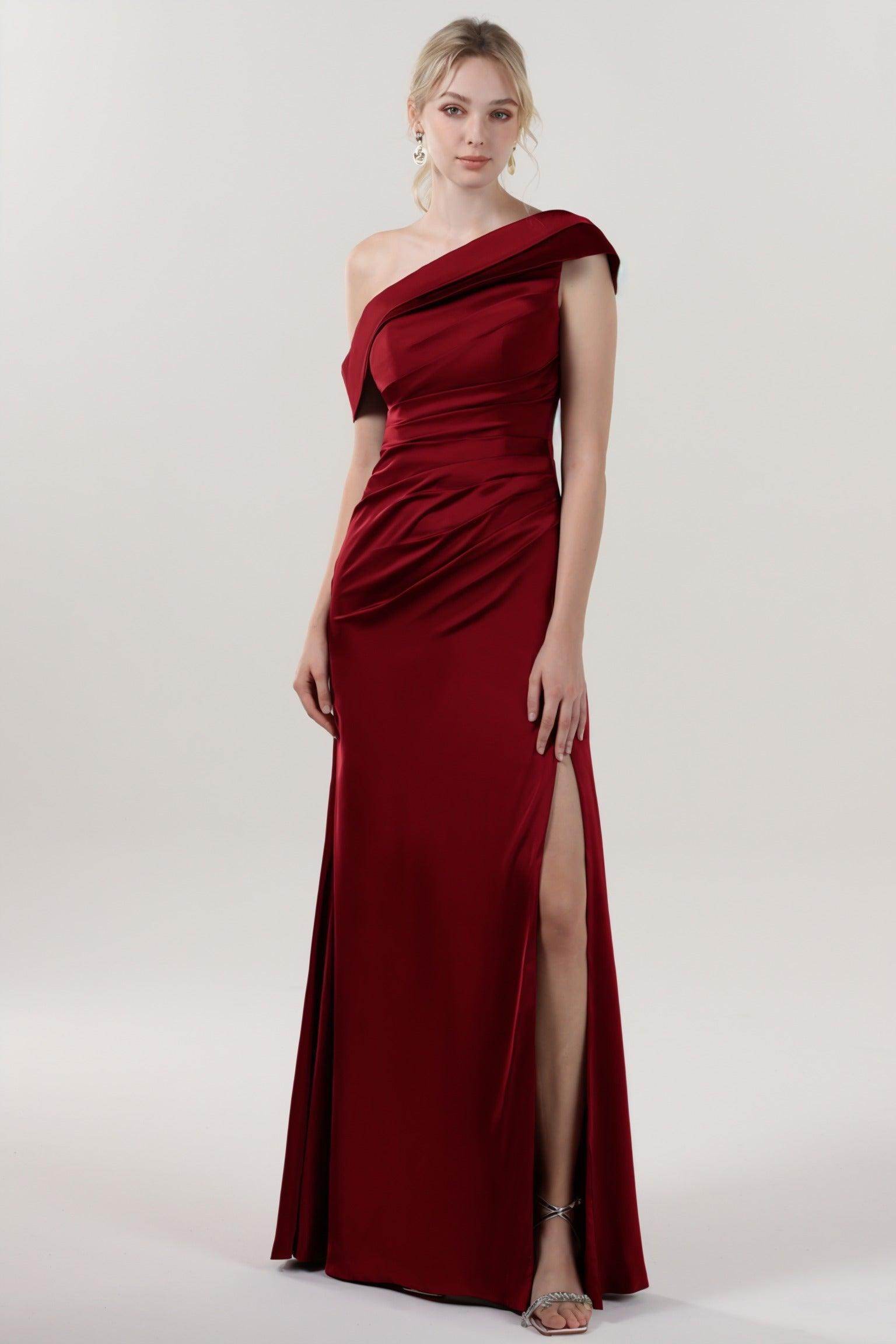 Sheath-Column Maxi Luxe Satin Bridesmaid Dress CS0609BM