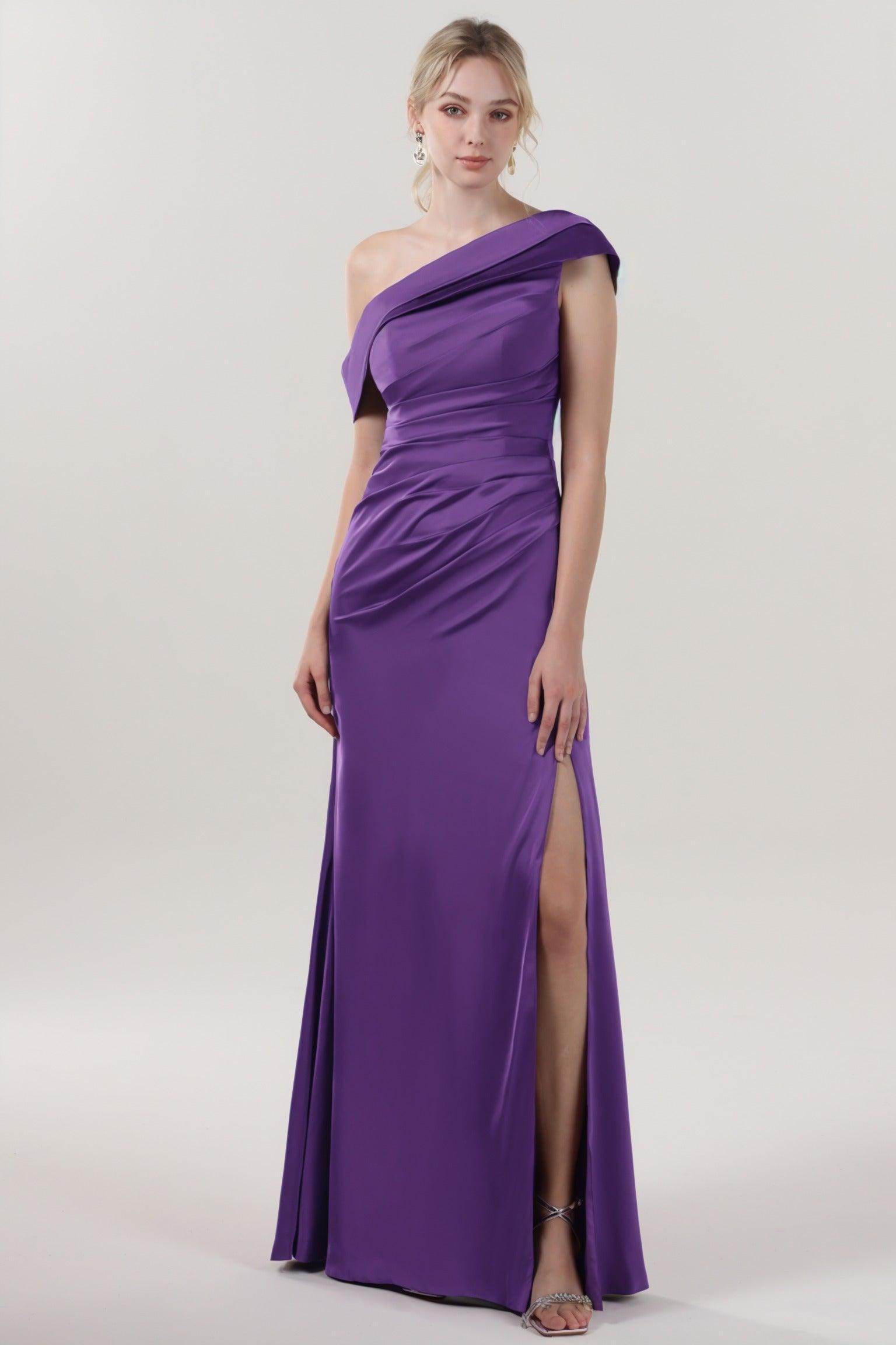 Sheath-Column Maxi Luxe Satin Bridesmaid Dress CS0609BM