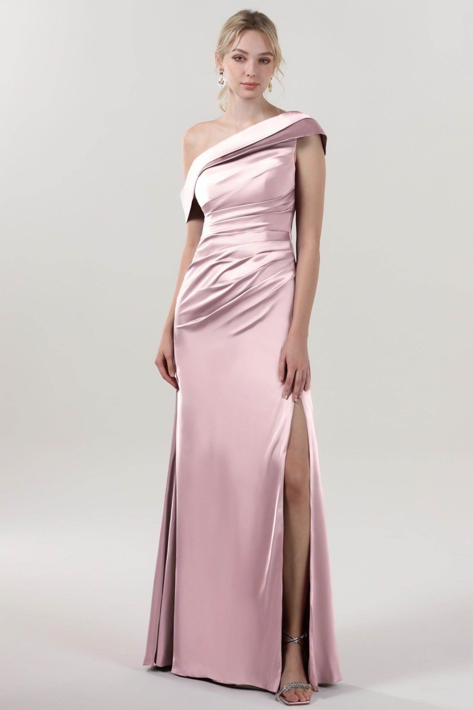 Sheath-Column Maxi Luxe Satin Bridesmaid Dress CS0609BM