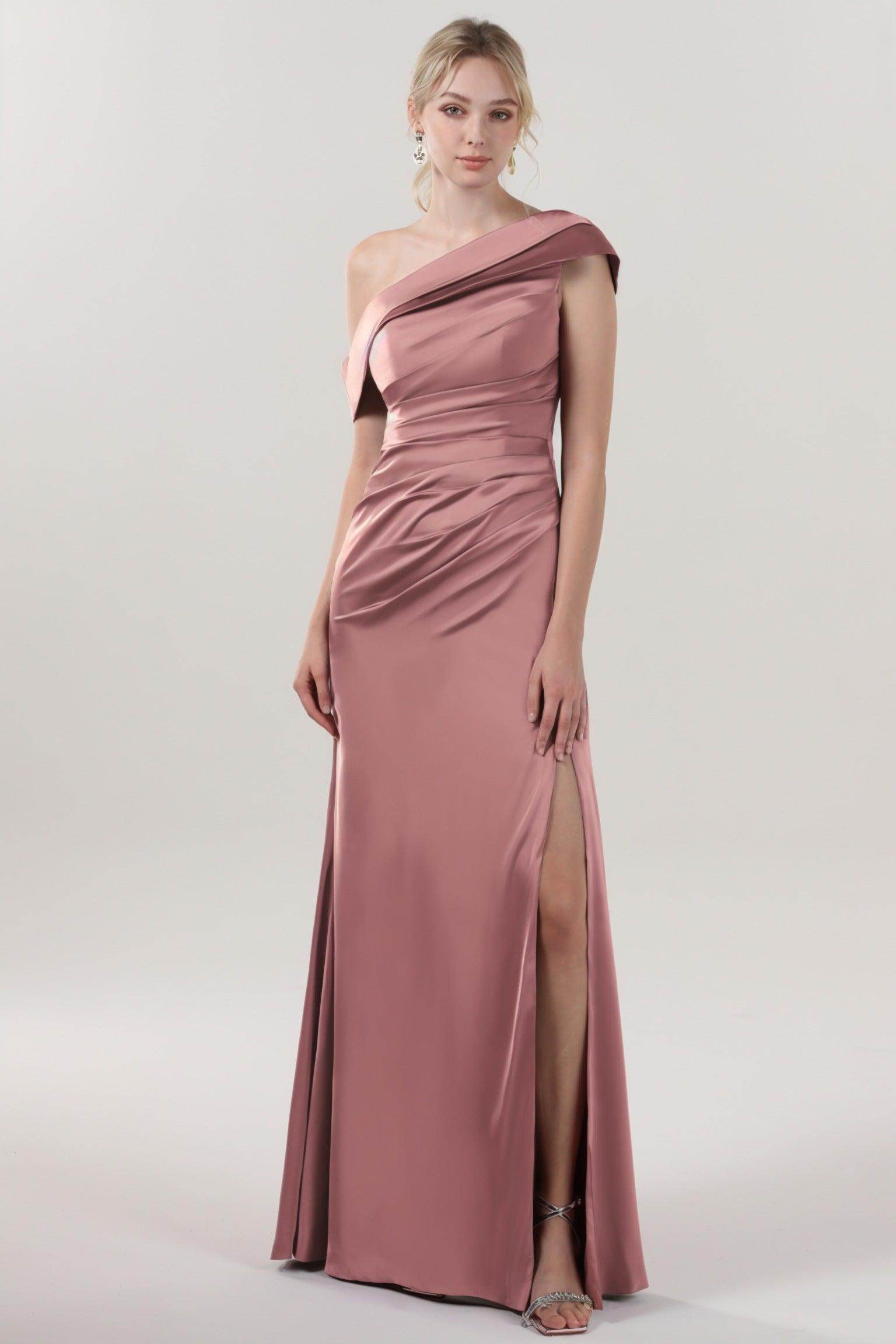 Sheath-Column Maxi Luxe Satin Bridesmaid Dress CS0609BM
