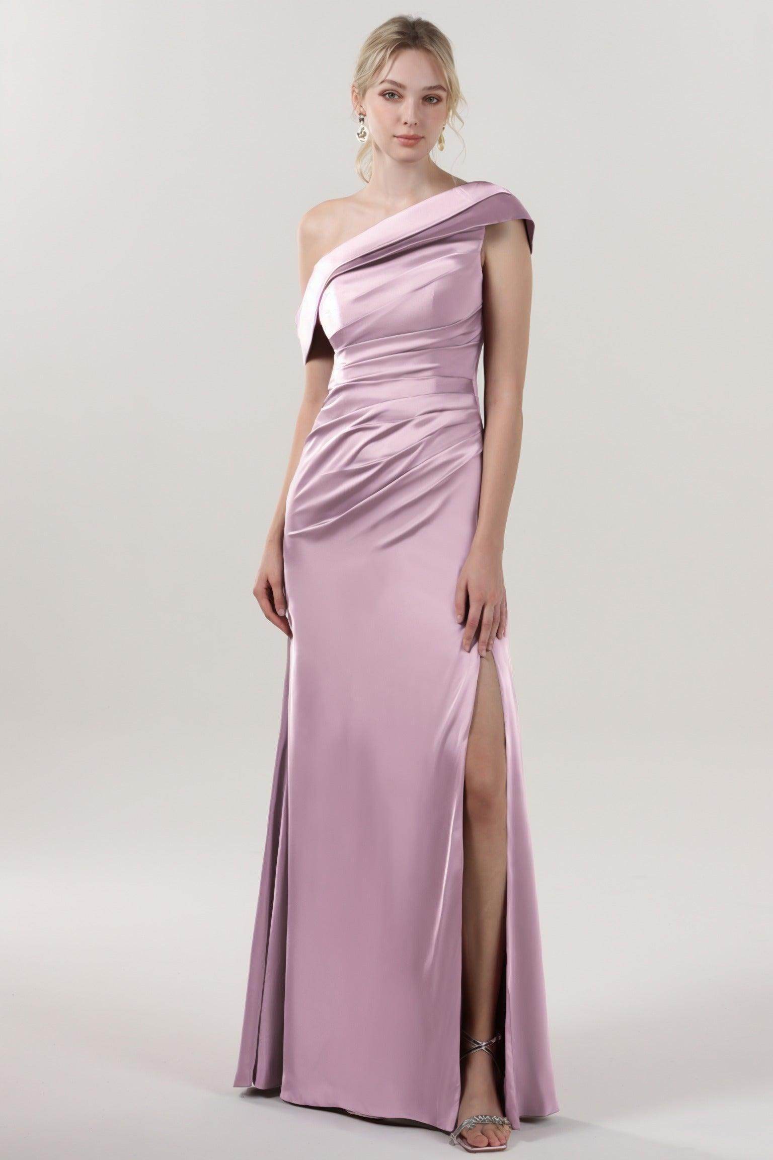 Sheath-Column Maxi Luxe Satin Bridesmaid Dress CS0609BM