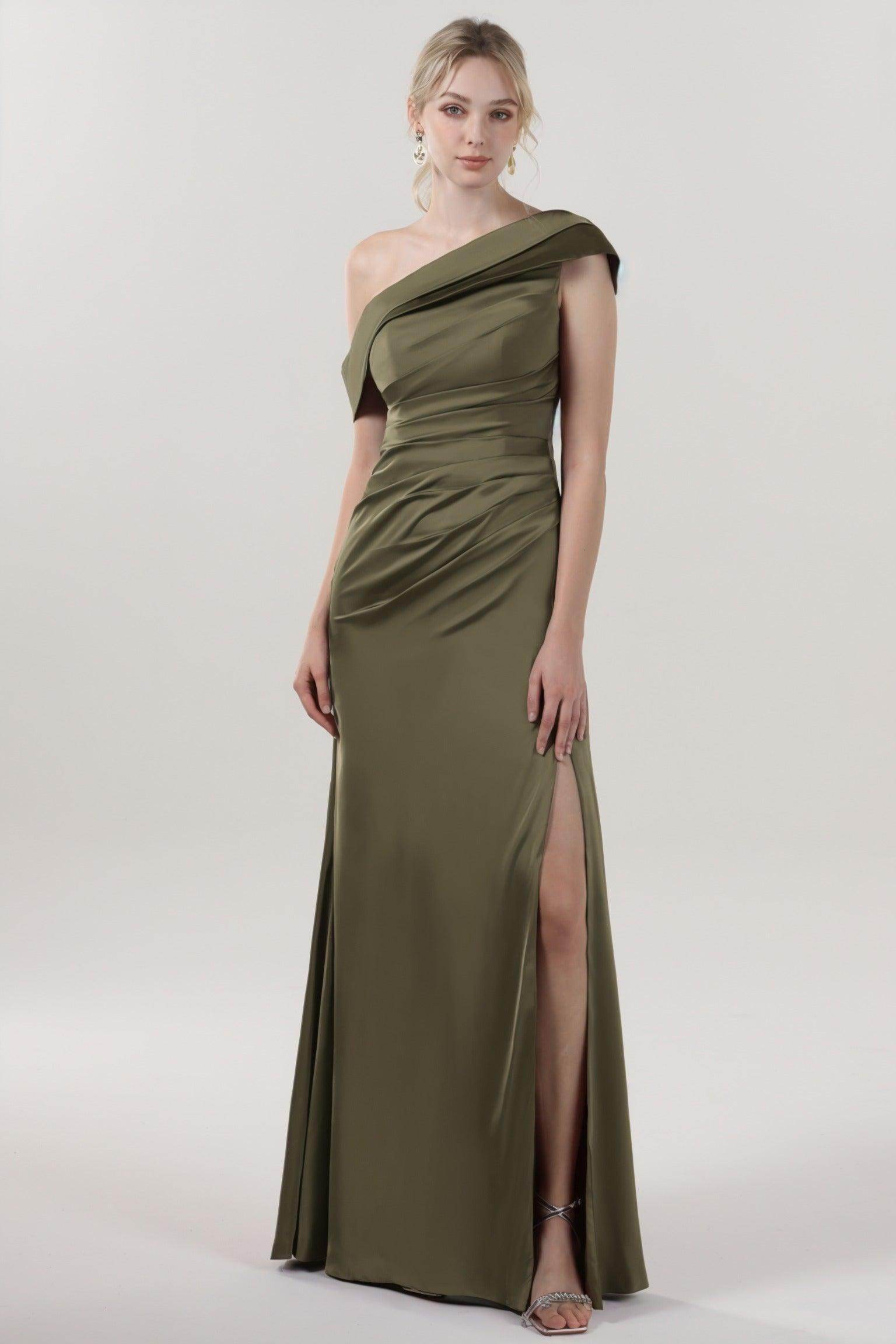 Sheath-Column Maxi Luxe Satin Bridesmaid Dress CS0609BM