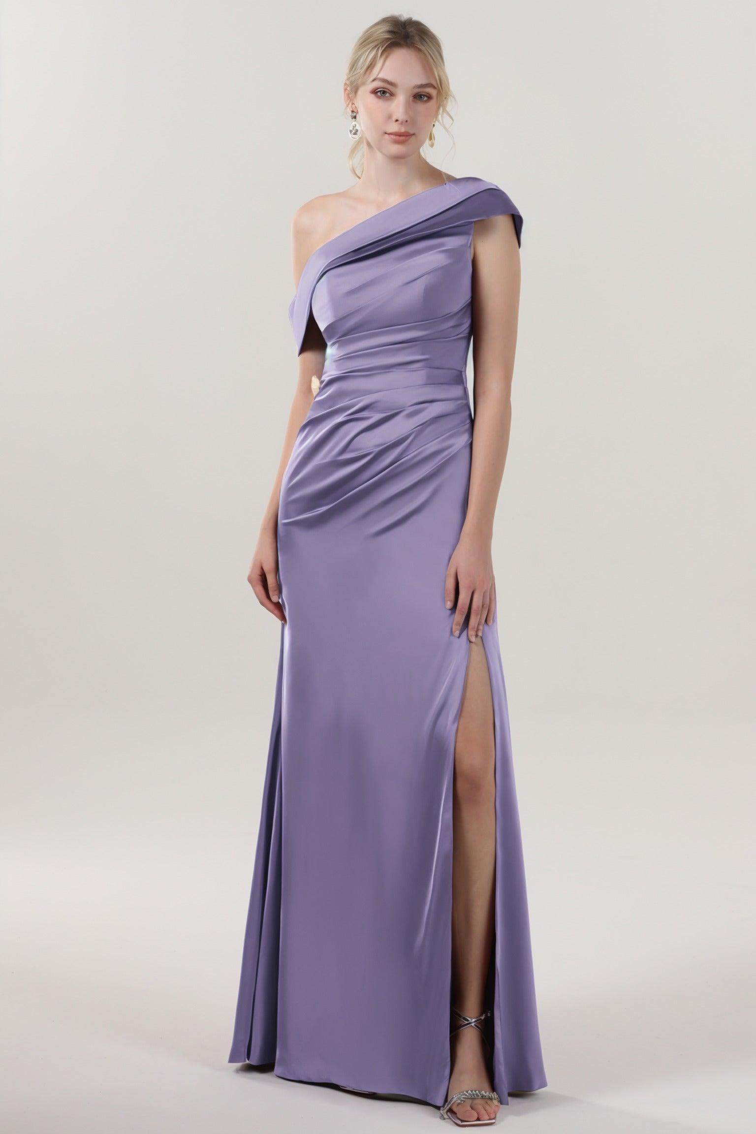 Sheath-Column Maxi Luxe Satin Bridesmaid Dress CS0609BM