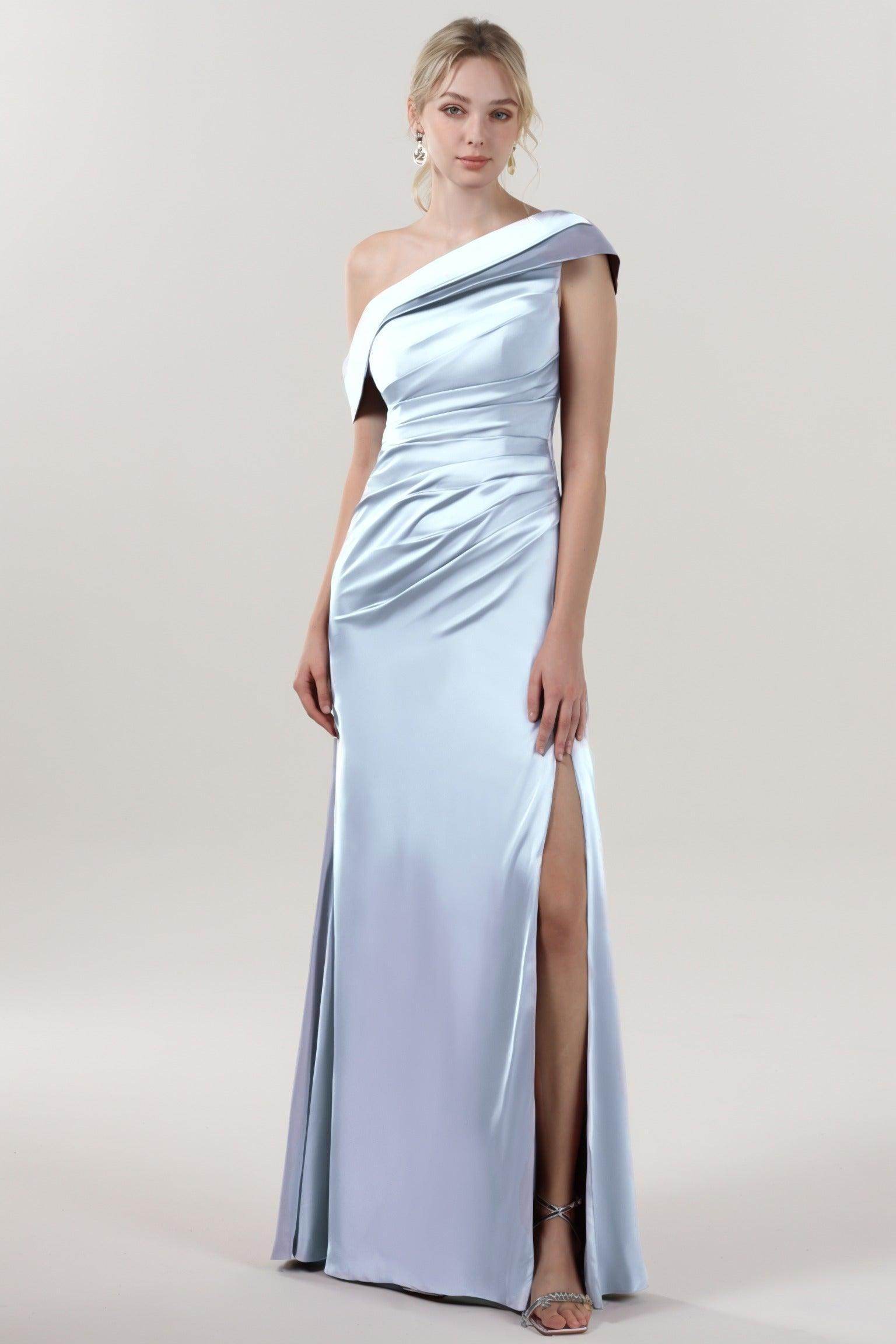 Sheath-Column Maxi Luxe Satin Bridesmaid Dress CS0609BM
