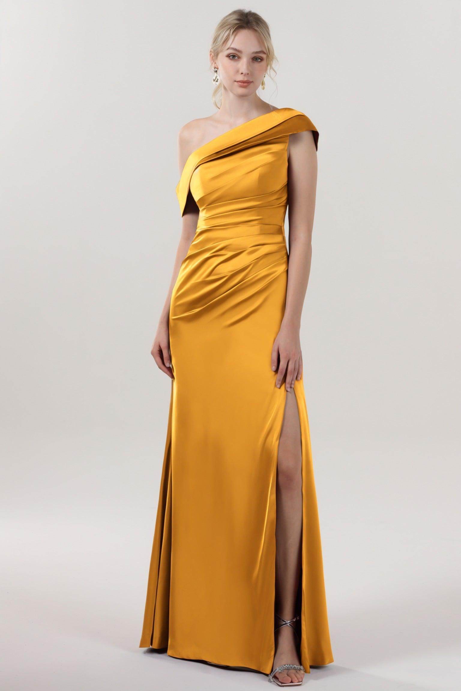 Sheath-Column Maxi Luxe Satin Bridesmaid Dress CS0609BM