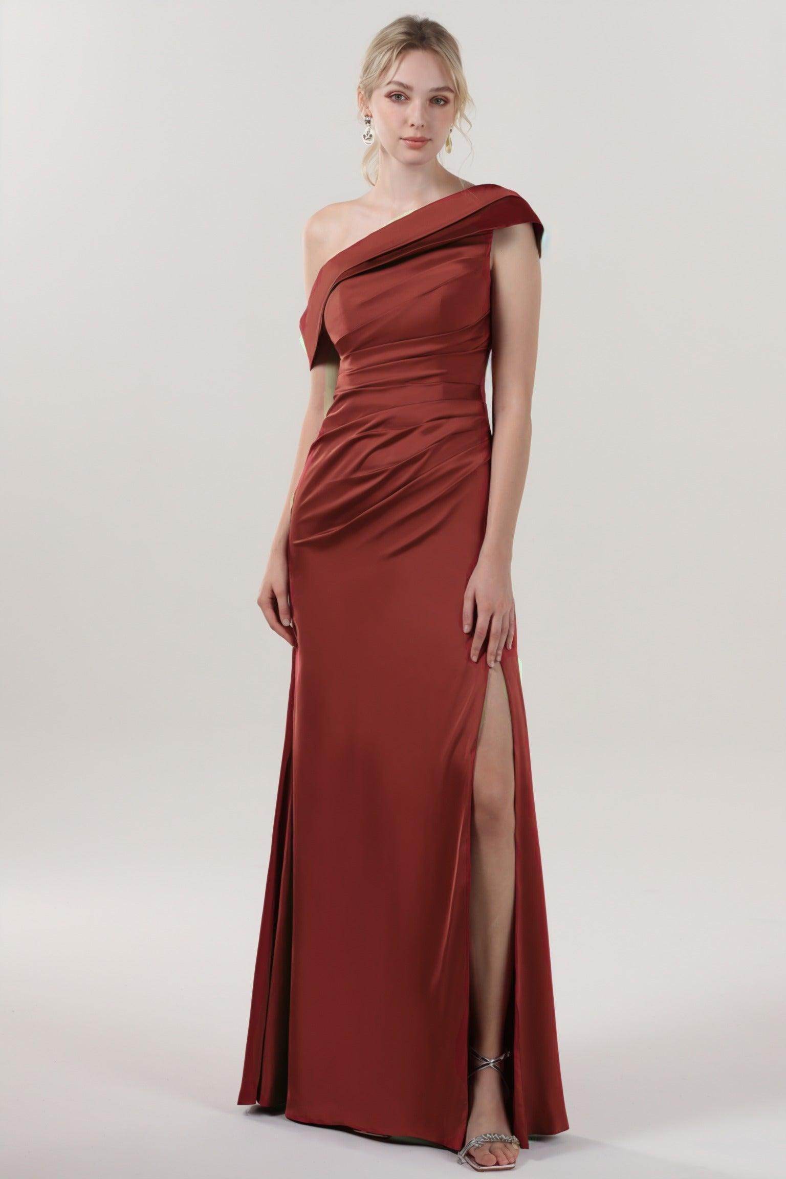 Sheath-Column Maxi Luxe Satin Bridesmaid Dress CS0609BM