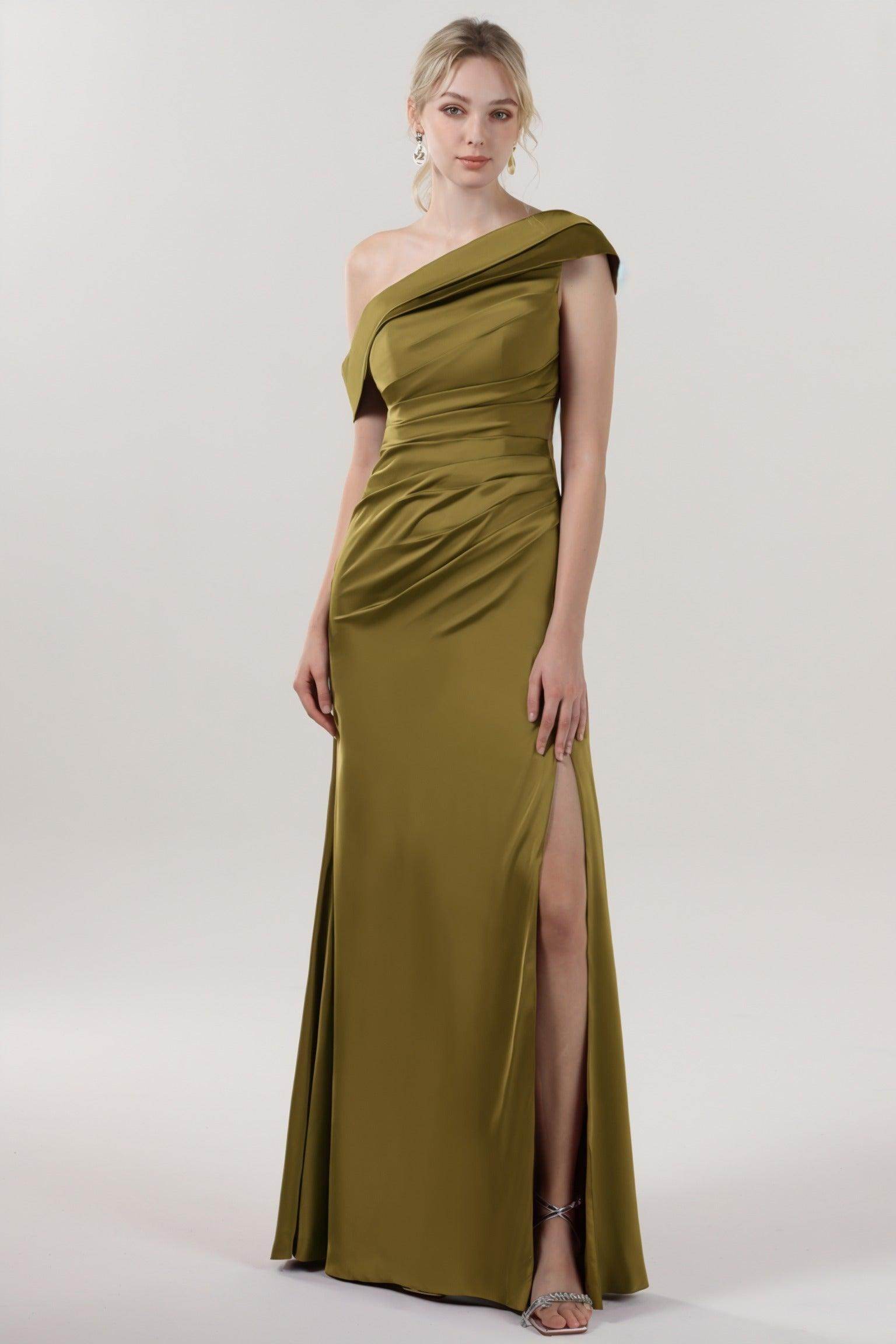 Sheath-Column Maxi Luxe Satin Bridesmaid Dress CS0609BM